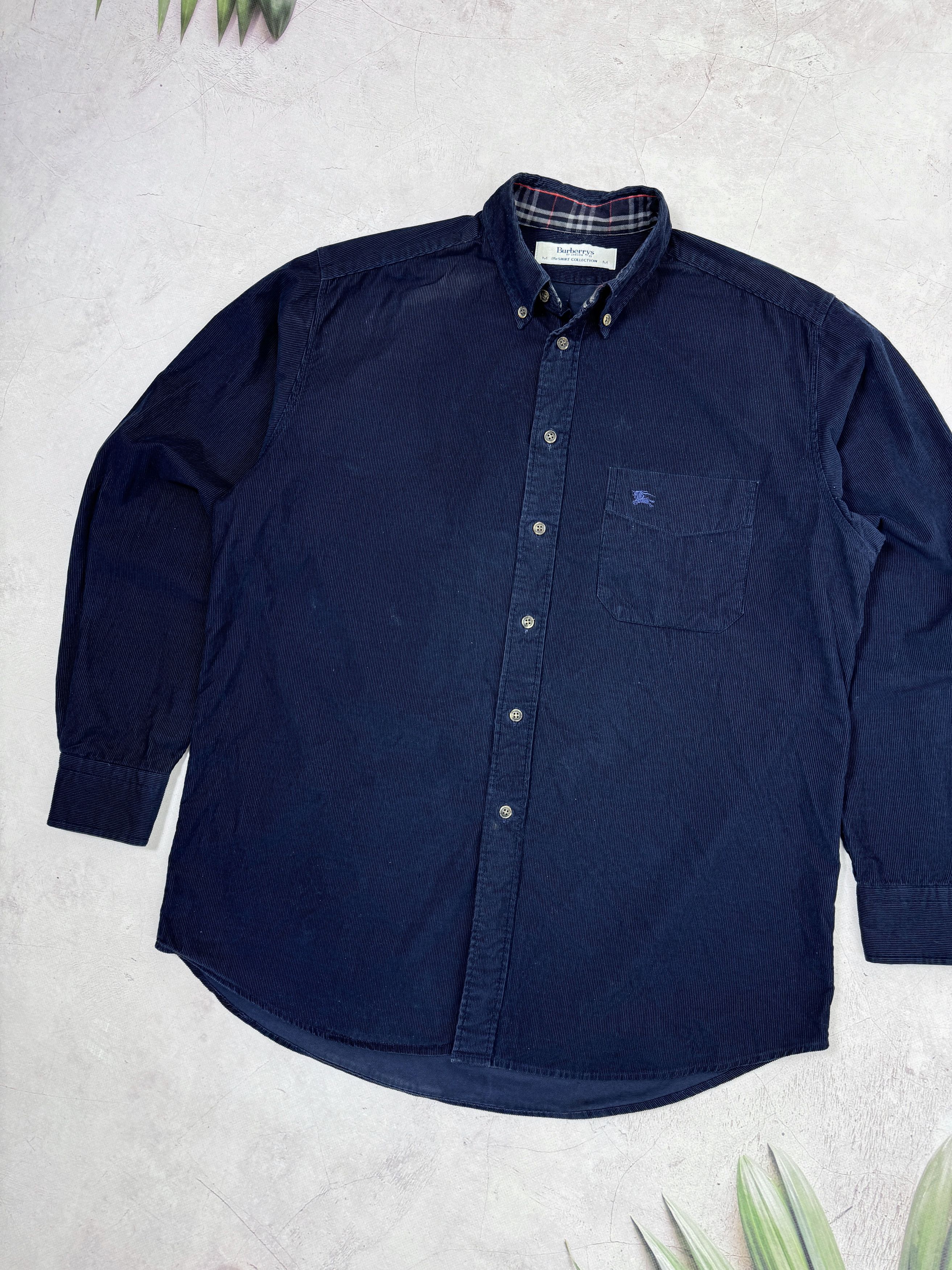 Burberry × Vintage Burberrys Corduroy Shirt Dark Blue & Nova Check Cuffs Size US L / EU 52-54 / 3 - 3 Thumbnail