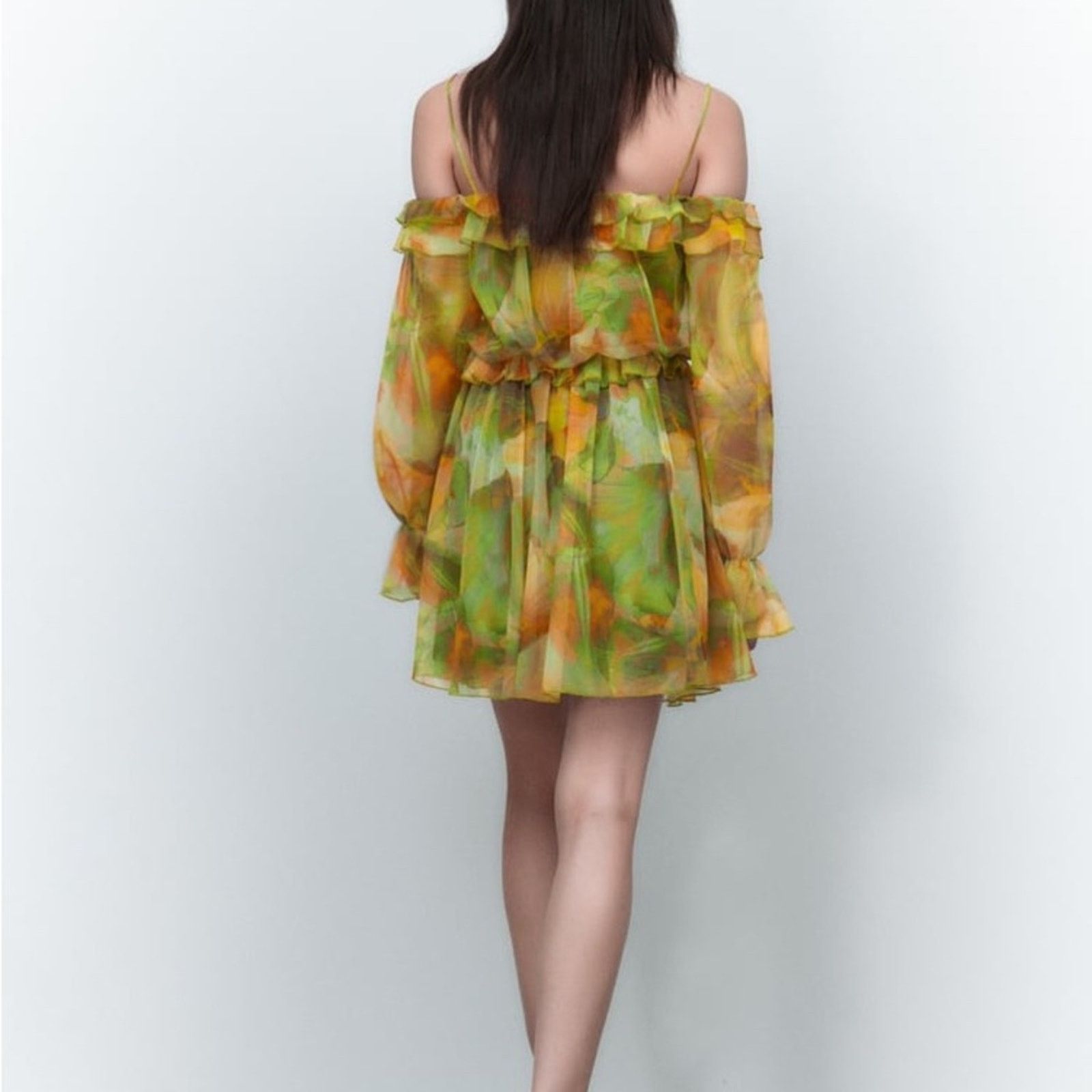 Zara ZARA BLOGGER FAVORITE PRINTED TULLE DRESS GREEN Size S / US 4 / IT 40 - 11 Thumbnail