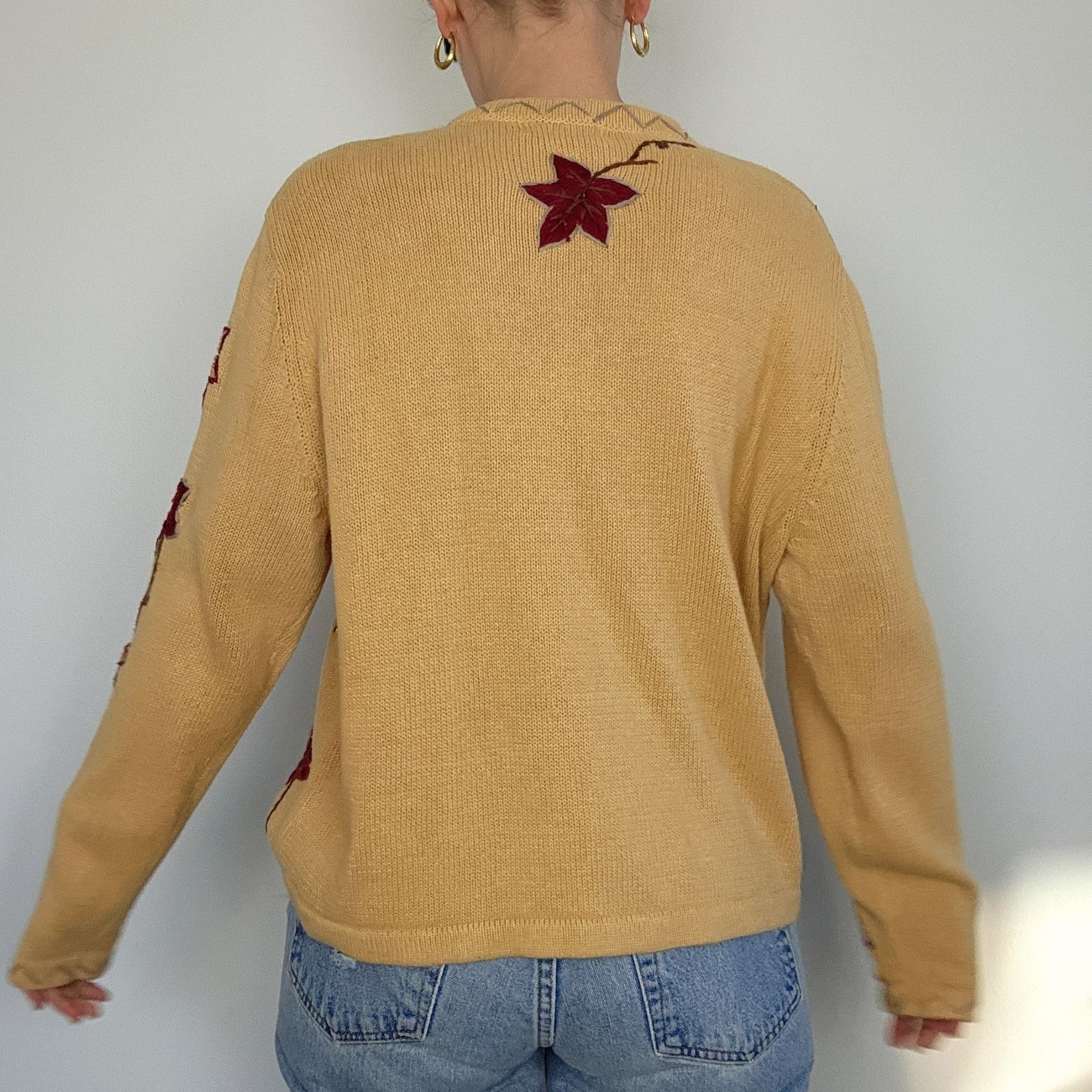 Other Vintage Leaf Cardigan Sweater Embroidered Cotton XL Size XL / US 12-14 / IT 48-50 - 5 Thumbnail