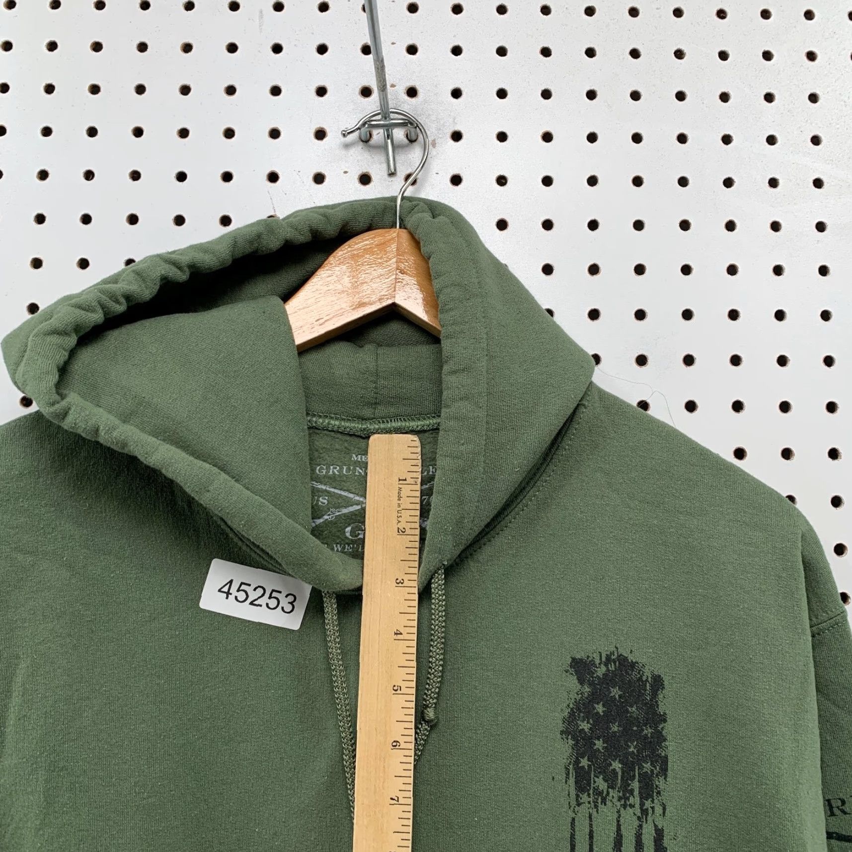 Vintage Grunt Style Sweatshirt Hoodie Mens M Green USA Flag Army Military Hooded Size US M / EU 48-50 / 2 - 7 Thumbnail