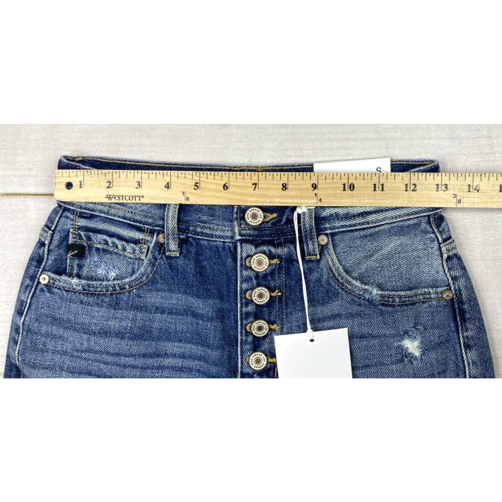 Vintage KanCan Shorts Womens Sz S Dark Wash Denim Distressed High Rise Button Fly NWT Size 28" / US 6 / IT 42 - 5 Thumbnail