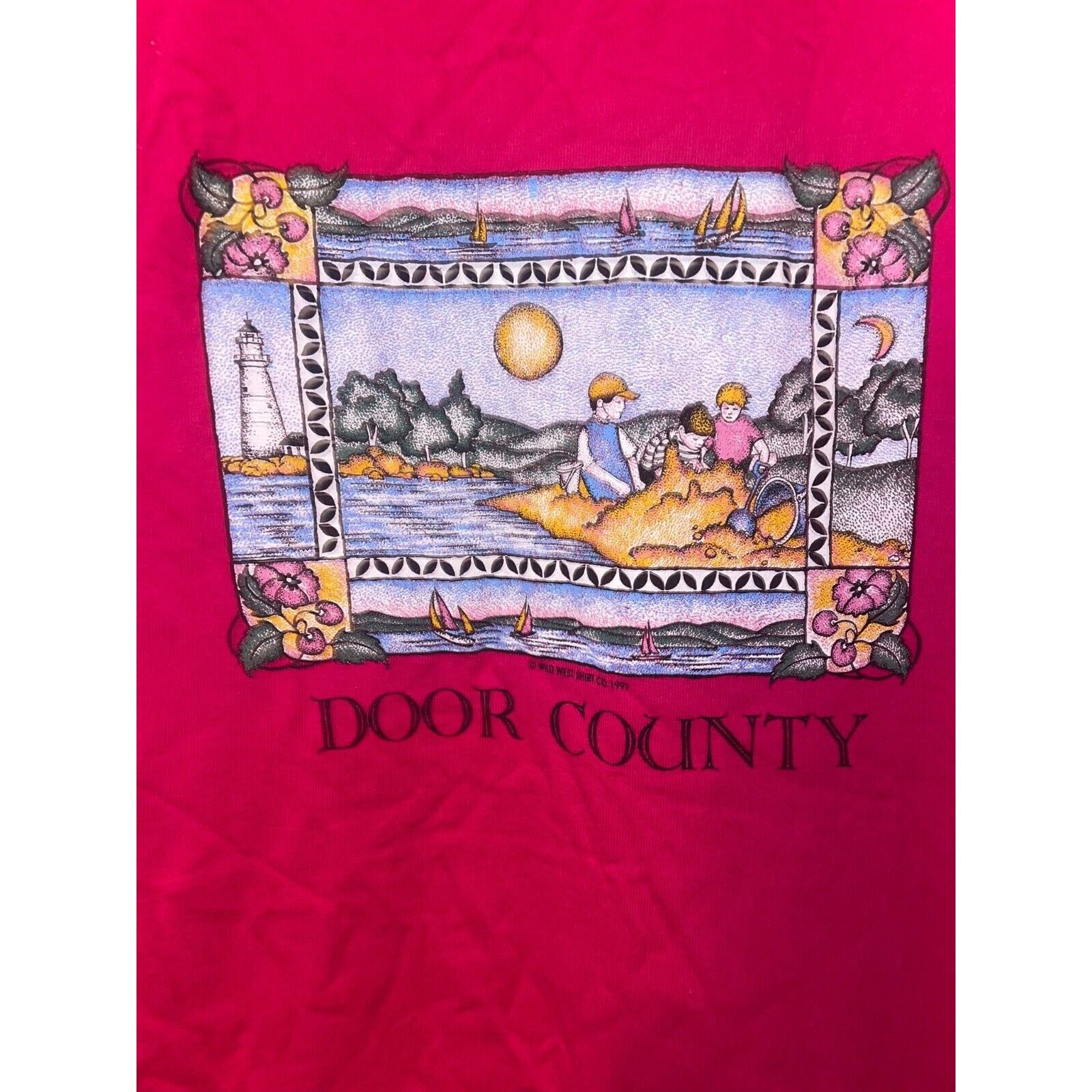 Jerzees Vintage Door County Shirt Lake Lighthouse Pink VTG Tee 90s L Size US L / EU 52-54 / 3 - 2 Thumbnail