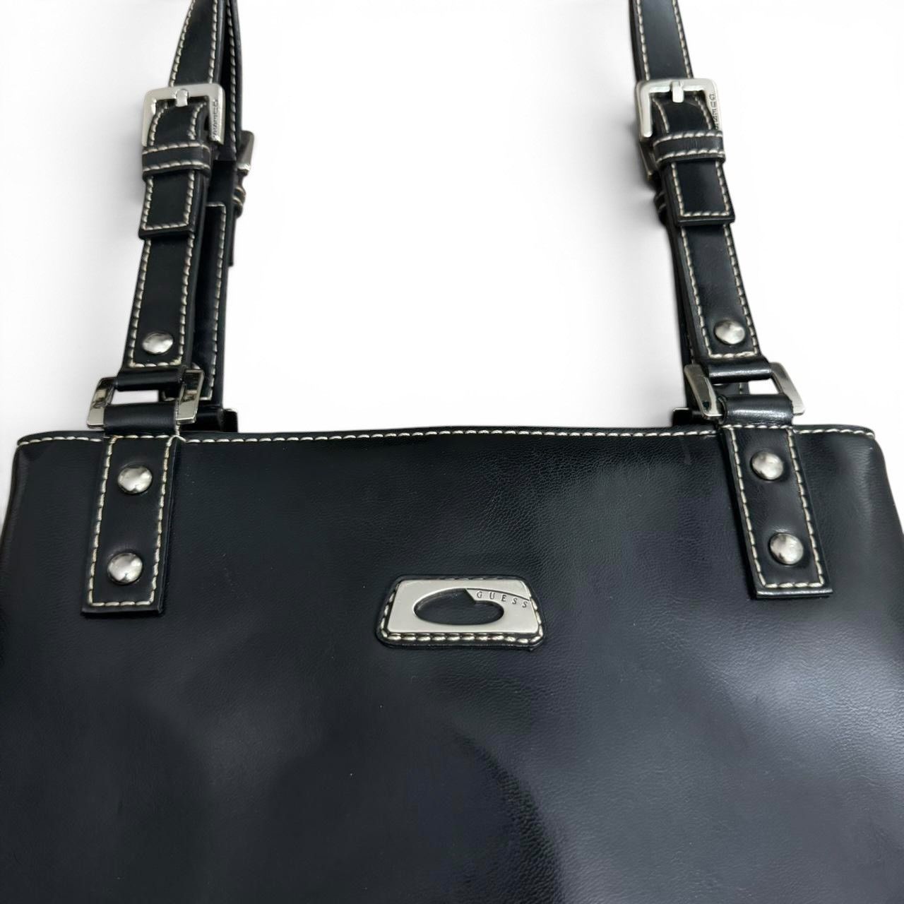 Guess Y2K Guess Black Patent Leather Shoulder Bag Silver Hardware Size ONE SIZE - 2 Thumbnail