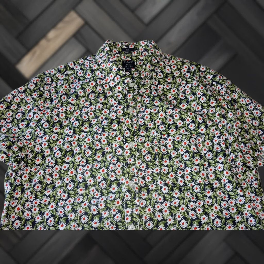 J.Crew J.CREW Button-Up Shirt Men XL Slim Short Sleeve Floral Green Size US XL / EU 56 / 4 - 1 Thumbnail