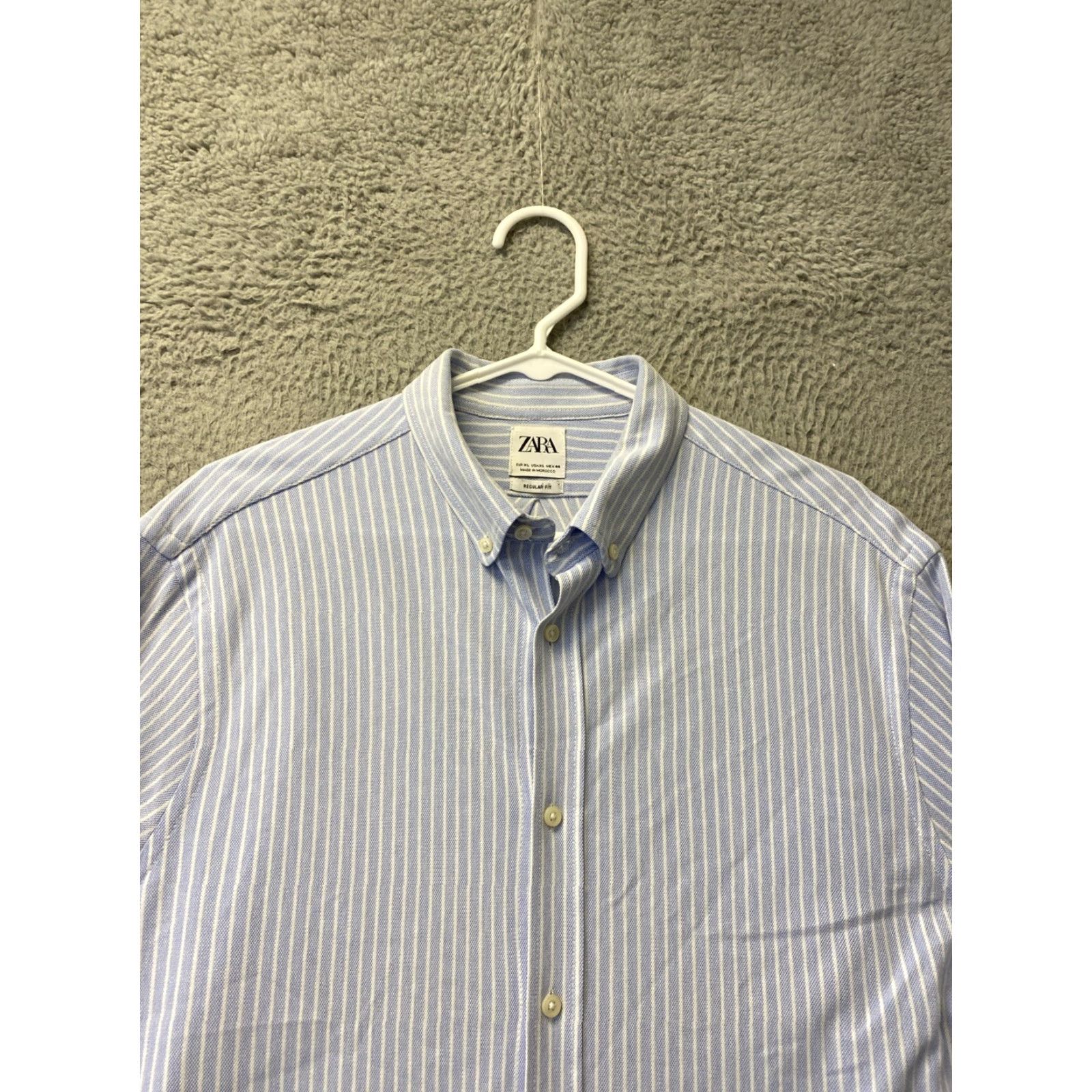 Zara ZARA Button-Down Shirt Men XL Blue Striped Cotton Flannel Slim Fit Long Sleeve - Regular Size, Classic Theme, Business Casual, 61-23 Size US XL / EU 56 / 4 - 3 Thumbnail