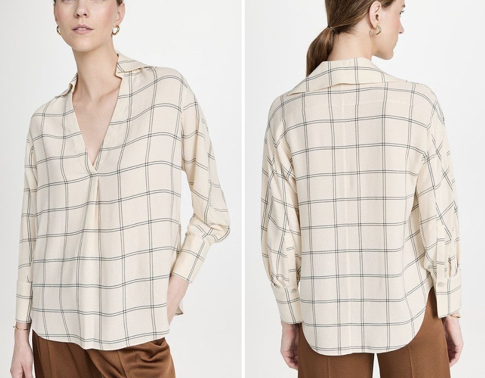 Vince. Long Sleeve V-Neck Blouse Pale Oat ( S )
