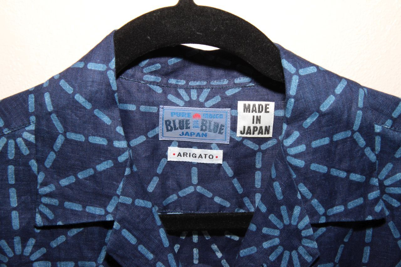 Blue Blue Japan Asanoha Hemp Pattern Linen Aloha Vacation Shirt Camp Collar Size US M / EU 48-50 / 2 - 3 Thumbnail