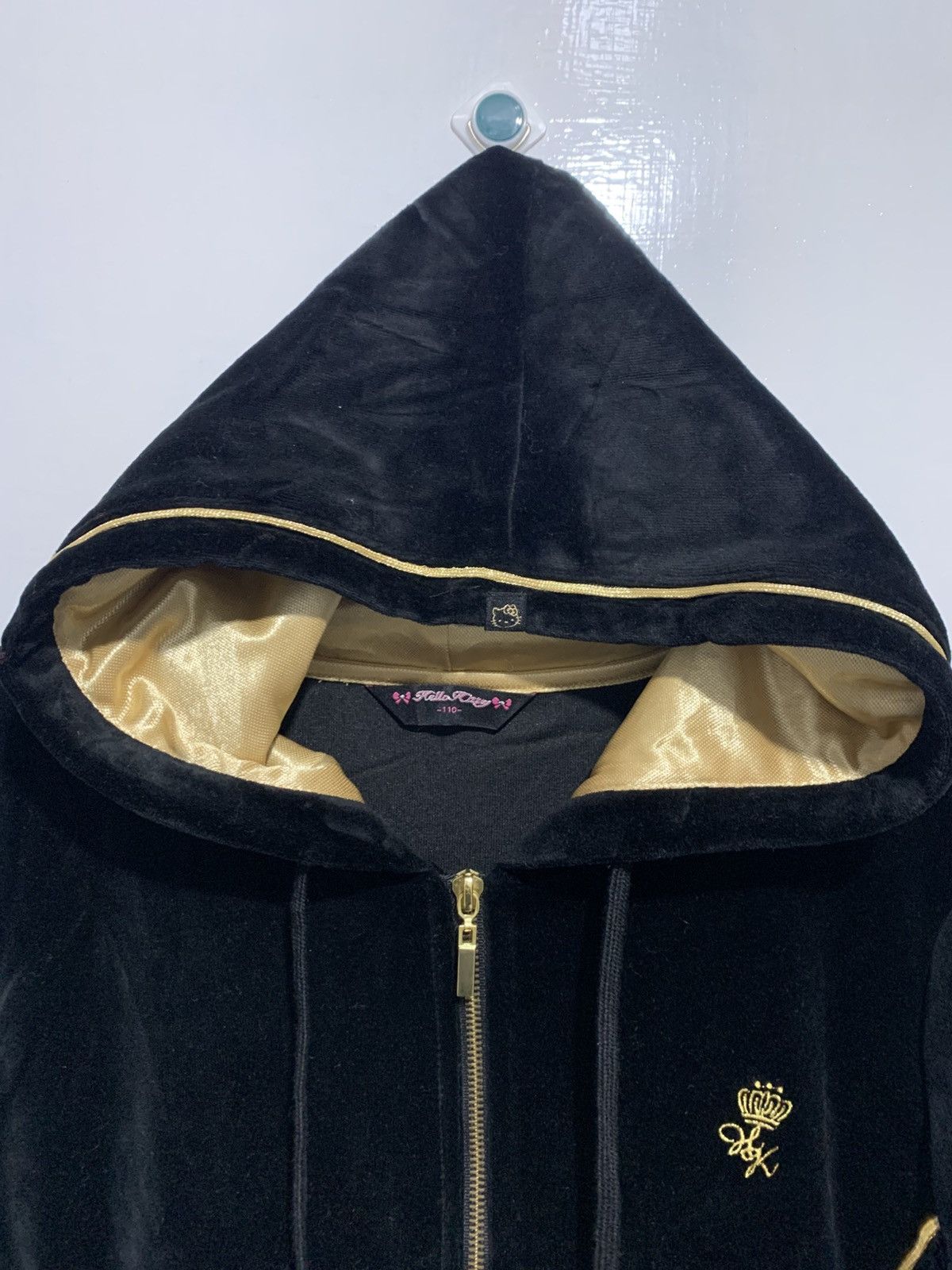 Beauty Beast Hello Kitty Velvet Elegant Black Gold Hoodie Zip Jacket Size L / US 10 / IT 46 - 5 Thumbnail