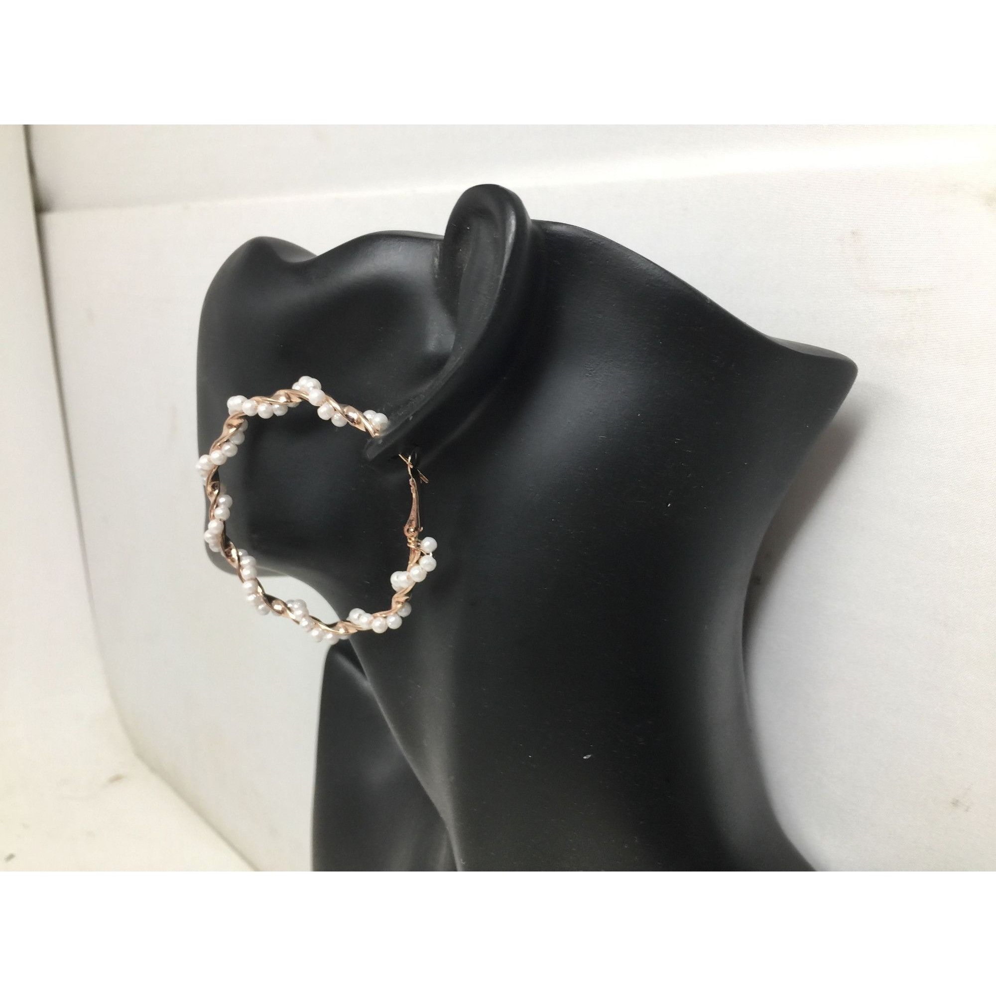 Other Women's Rose Gold Twisted Hoop Earrings with White Faux Pear Size ONE SIZE - 5 Thumbnail