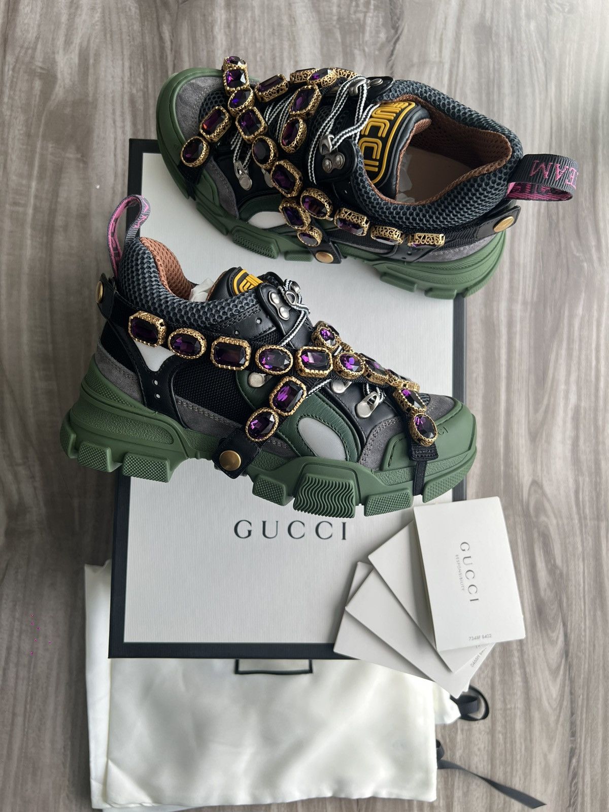 Gucci NEW Gucci Flashtrek Crystals Green Size 5 (EU 35) Womens Size US 5 / IT 35 - 1 Thumbnail
