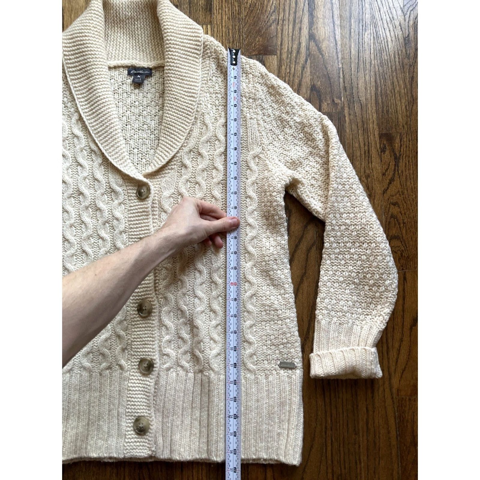 Eddie Bauer Eddie Bauer Cardigan Sweater Womens Large Beige Wool Cable-Knit Shawl Lambswool L Size L / US 10 / IT 46 - 5 Thumbnail