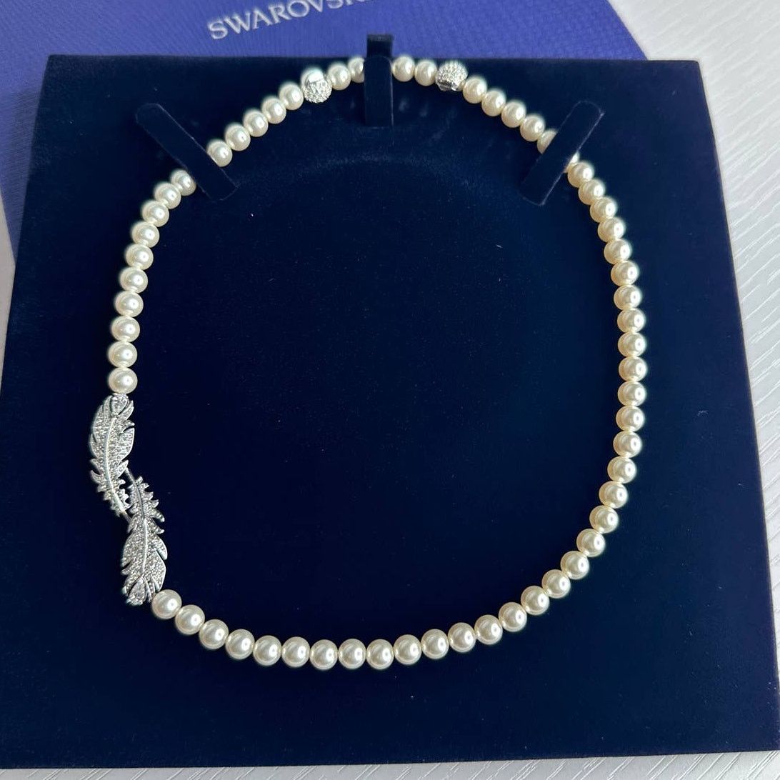 Swarovski Swarovski Feather Necklace Pearl White Rhodium Plating Size ONE SIZE - 7 Thumbnail