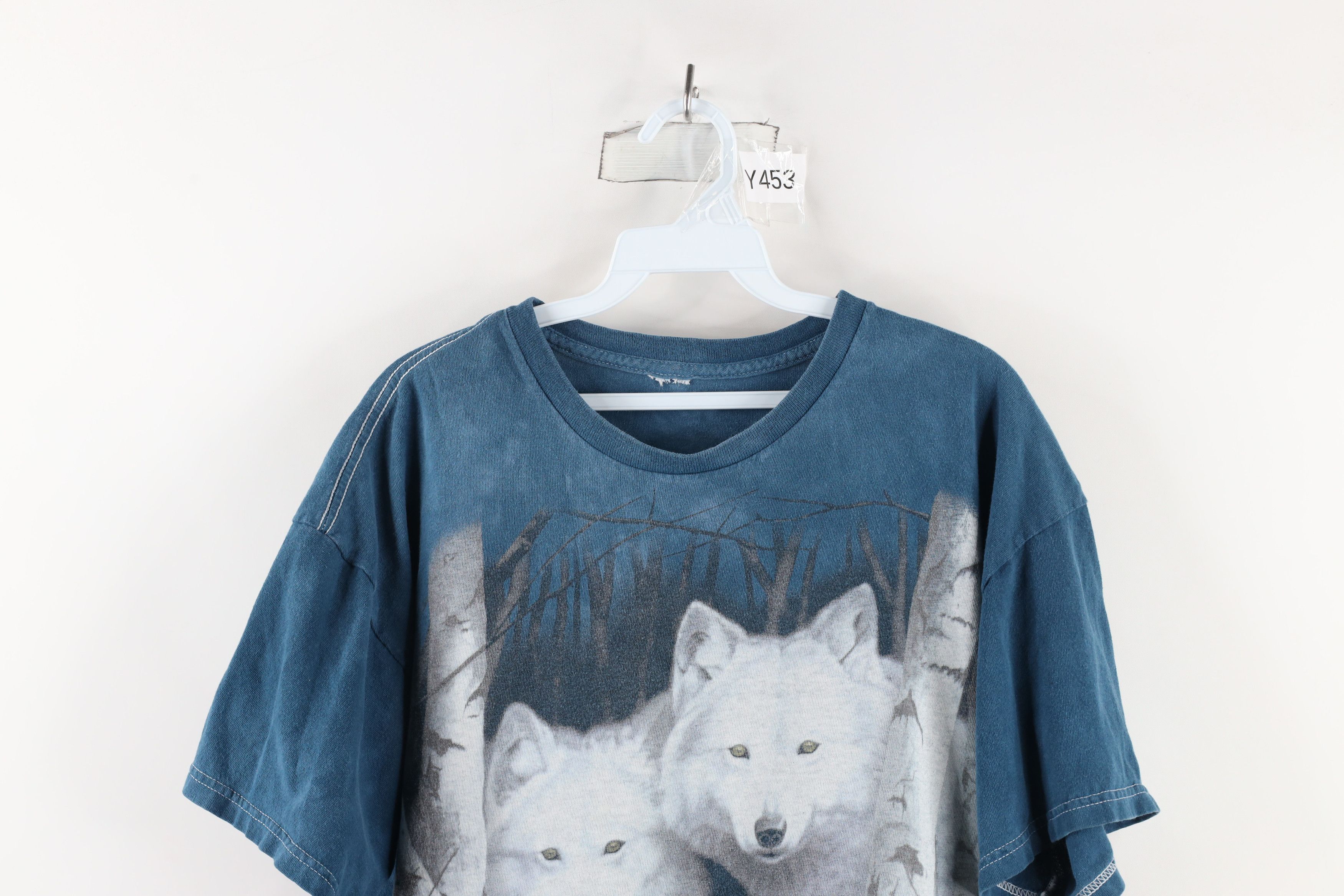 Vintage Vintage 90s Streetwear Wash White Wolf Nature T-Shirt Blue Size US XL / EU 56 / 4 - 2 Thumbnail