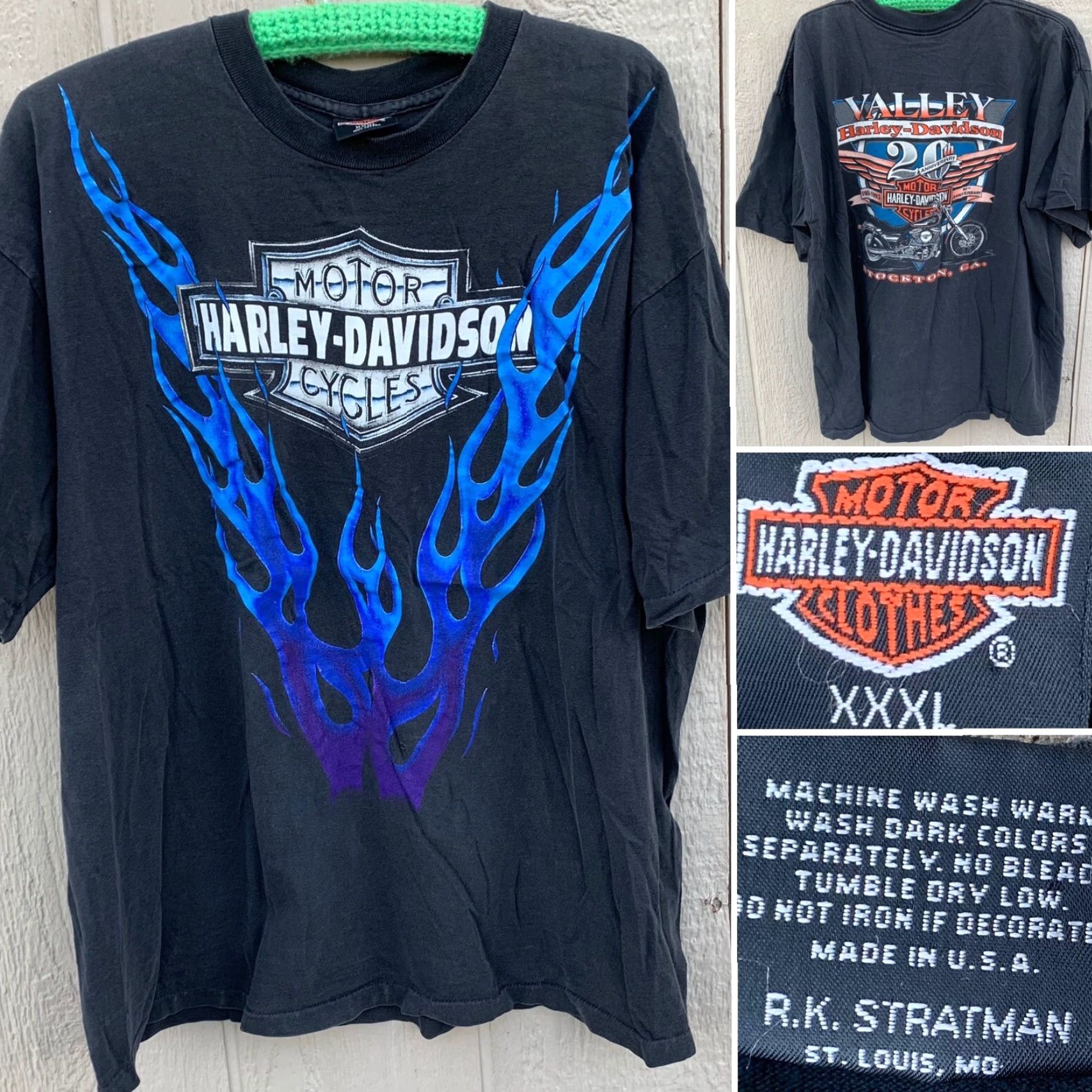 Harley Davidson VINTAGE Harley-Davidson t-shirt Men 3XL Black graphic tee 1993 90th anniversary blue flames USA Stockon (Stockton) XXXL Size US XXL / EU 58 / 5 - 2 Thumbnail
