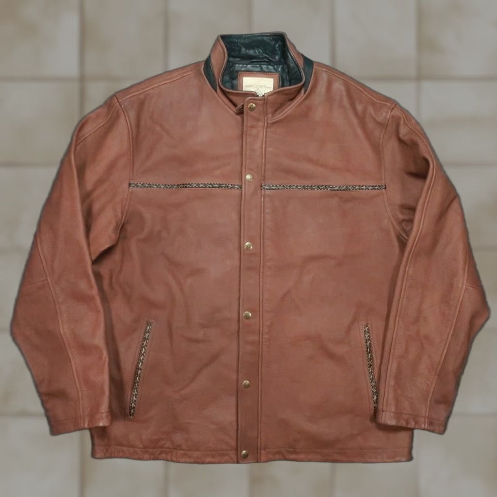 Territory Ahead Jacket Mens XL Brown Leather Quilt Lined Full Zip Snap Overcoat