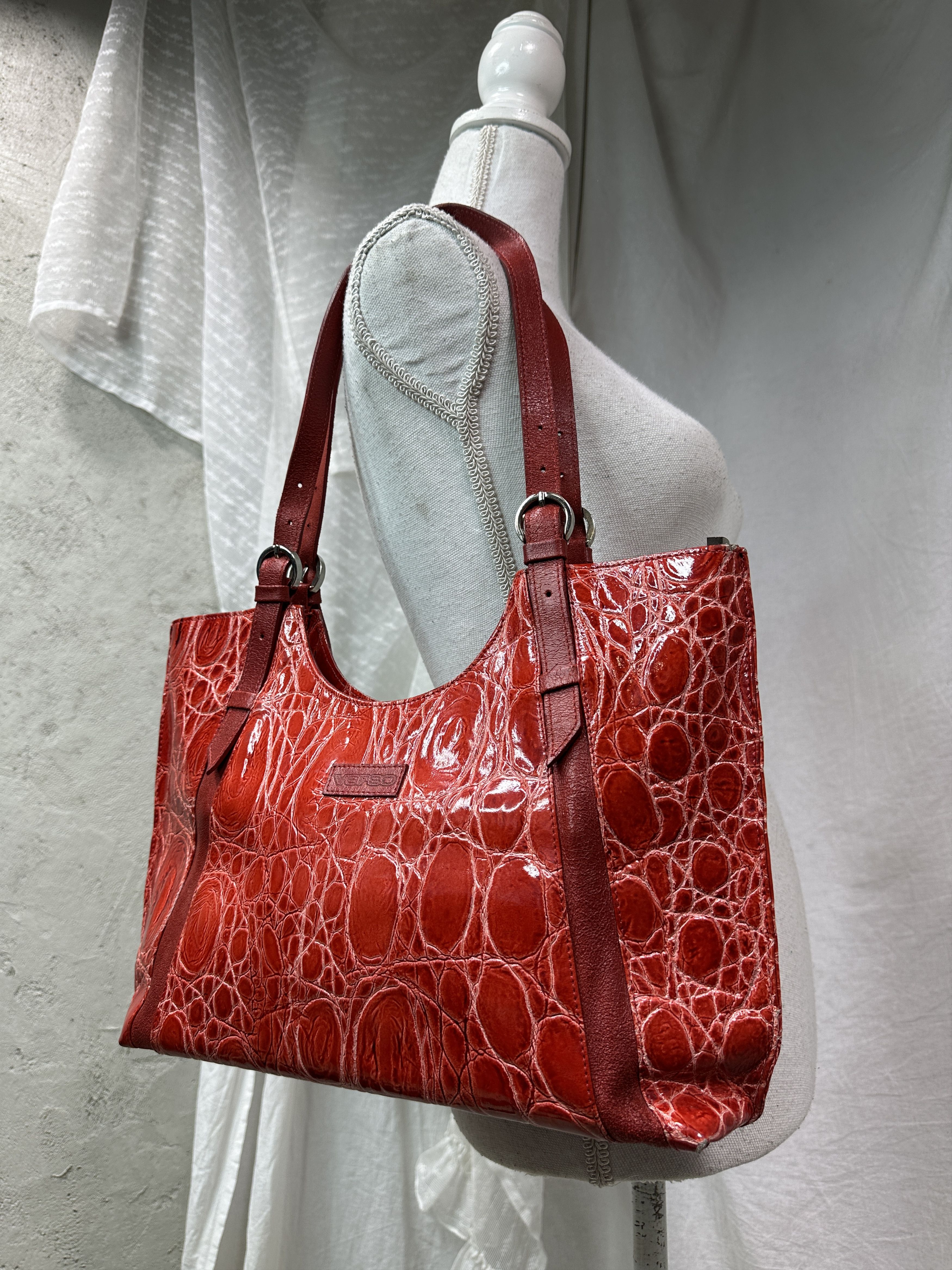 Vintage Avant Garde Leather Snake Skin Shoulder Bag Y2K