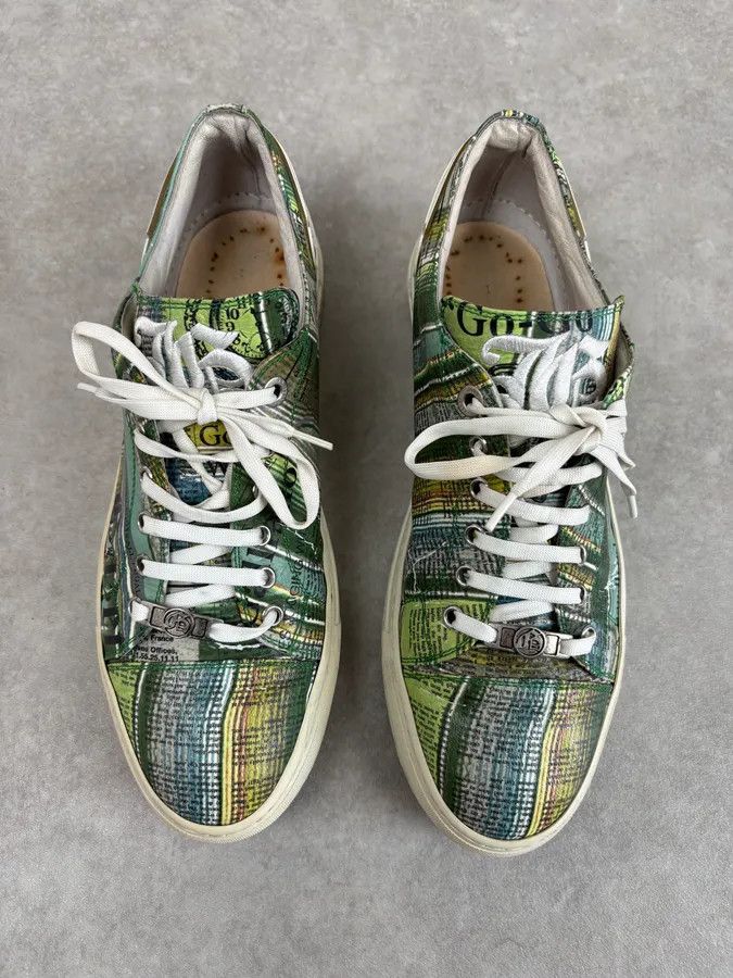 John Galliano John Galliano Green Magazine Textile Patterned Sneakers Size US 11 / EU 44 - 2 Thumbnail