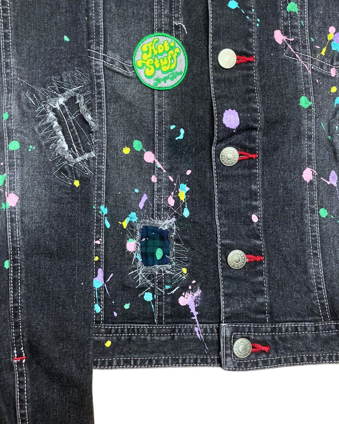 Angel Blue Paint Splatter Dark Denim Jacket Size S / US 4 / IT 40 - 6 Thumbnail