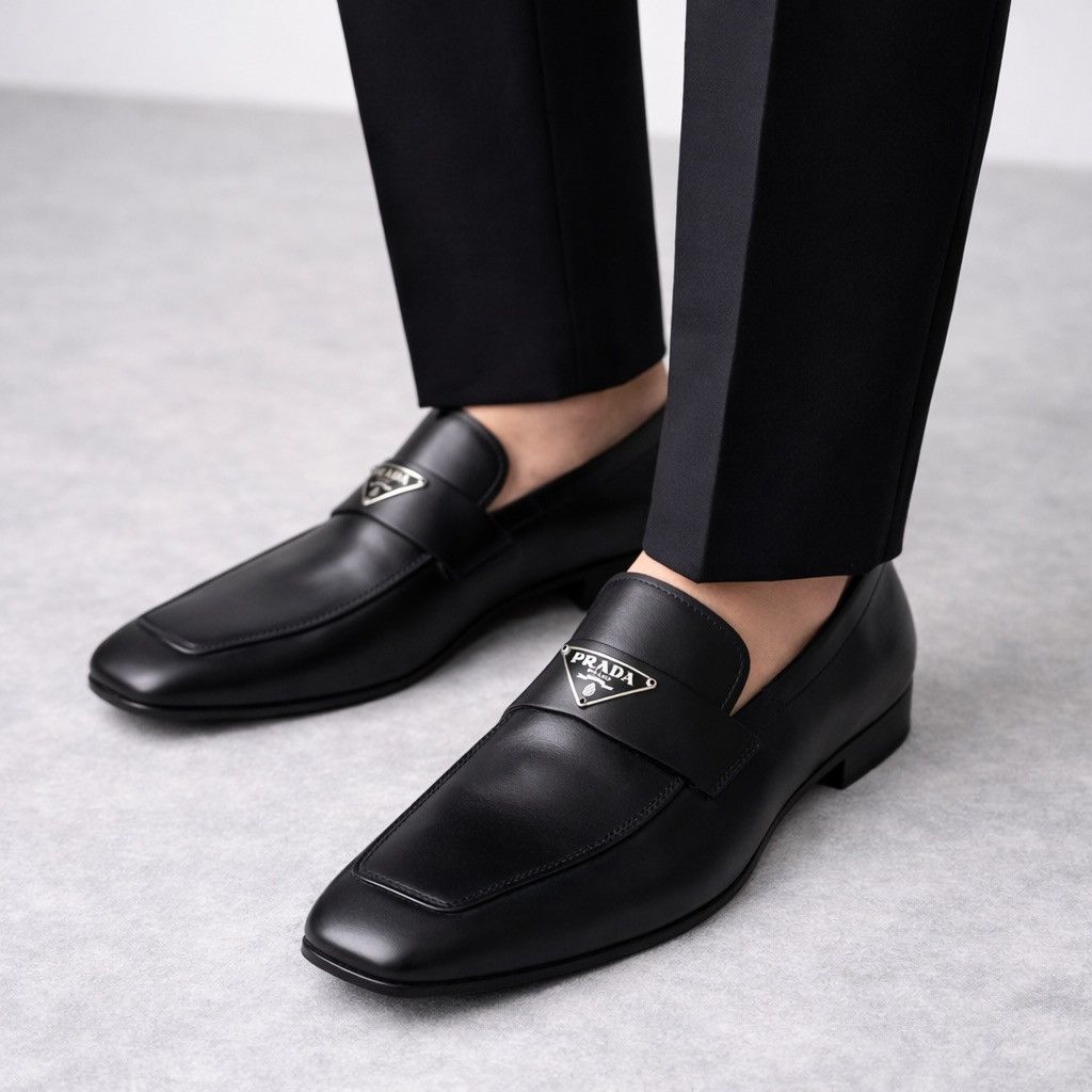 Prada PRADA Black Triangle Logo Leather Loafers EU 42 Size US 9 / EU 42 - 7 Thumbnail