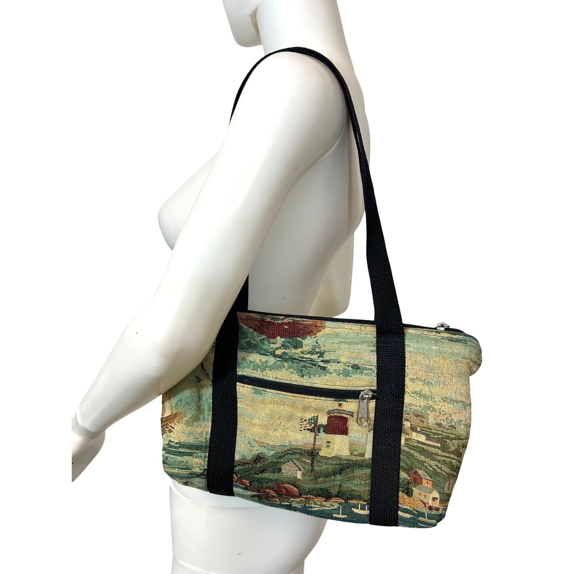 Other Tapestry Fabric Handbag Seaside Lighthouse Sailboats Seagull Size ONE SIZE - 1 Thumbnail