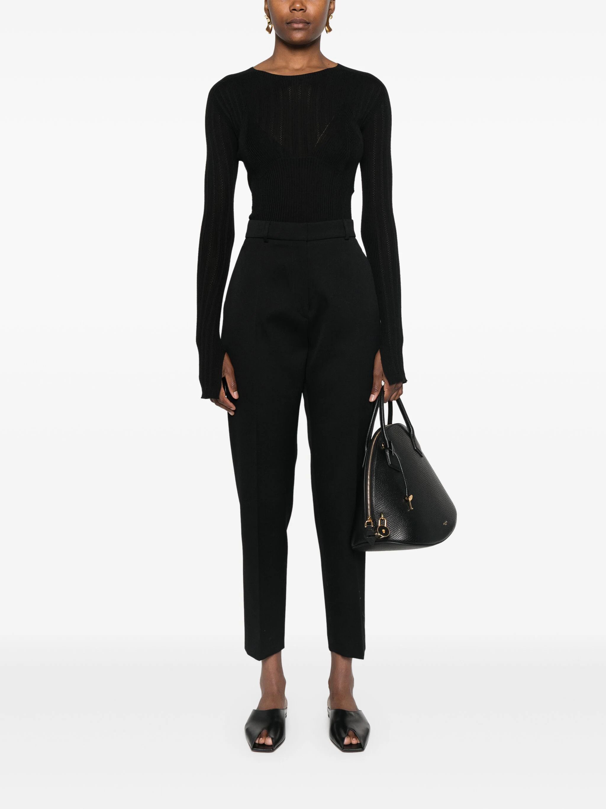 Lanvin o1s22i1n1024 Ribbed Crewneck Sweater in Black Size S / US 4 / IT 40 - 2 Thumbnail