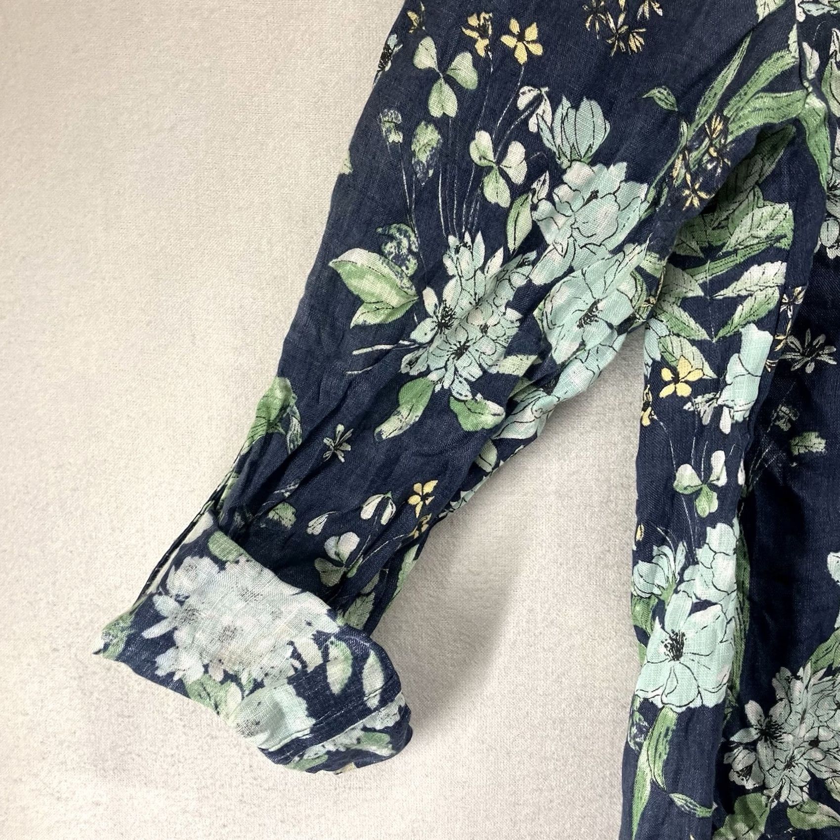 Charter Club Charter Club Women's Button Front Top Linen Roll Tab Sleeve Floral Blue M IP Size M / US 6-8 / IT 42-44 - 7 Thumbnail