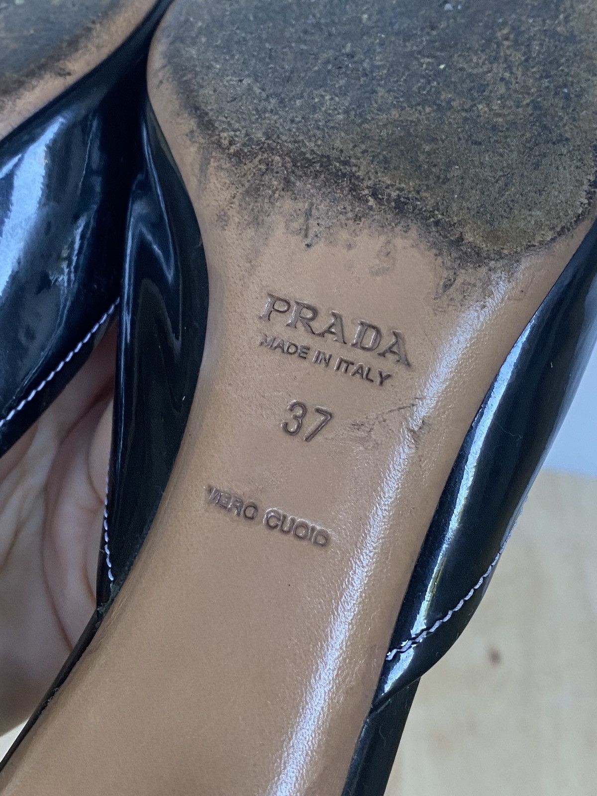 Prada × Vintage Prada Vintage Square Toe Patent Leather Mules Kitten Heels Size US 7 / IT 37 - 6 Thumbnail