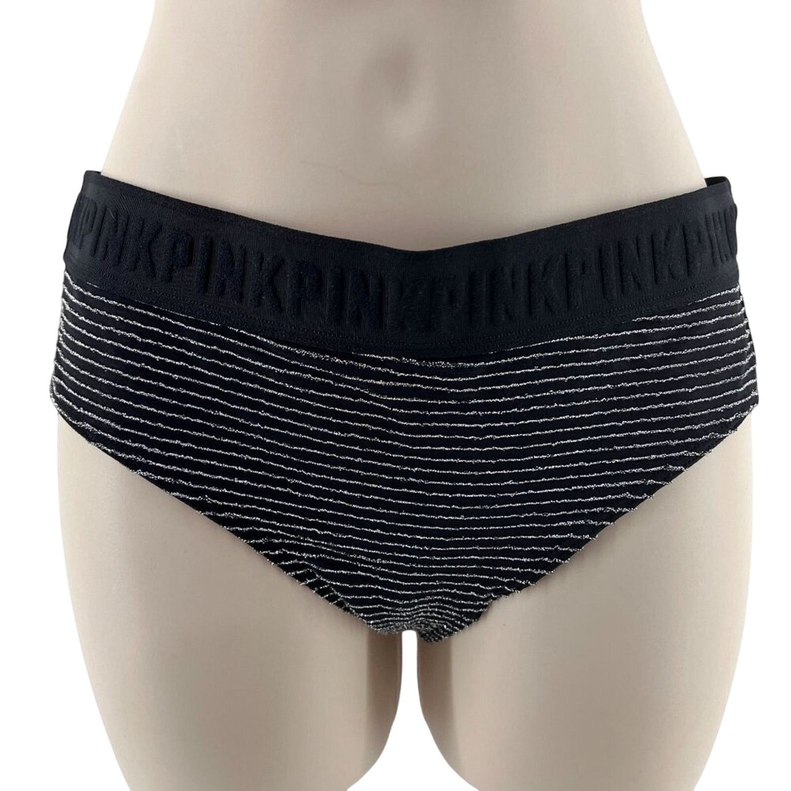 Victoria's Secret Victoria's Secret PINK Black Silver Sheer Bottom Logo Medium Size ONE SIZE - 1 Thumbnail