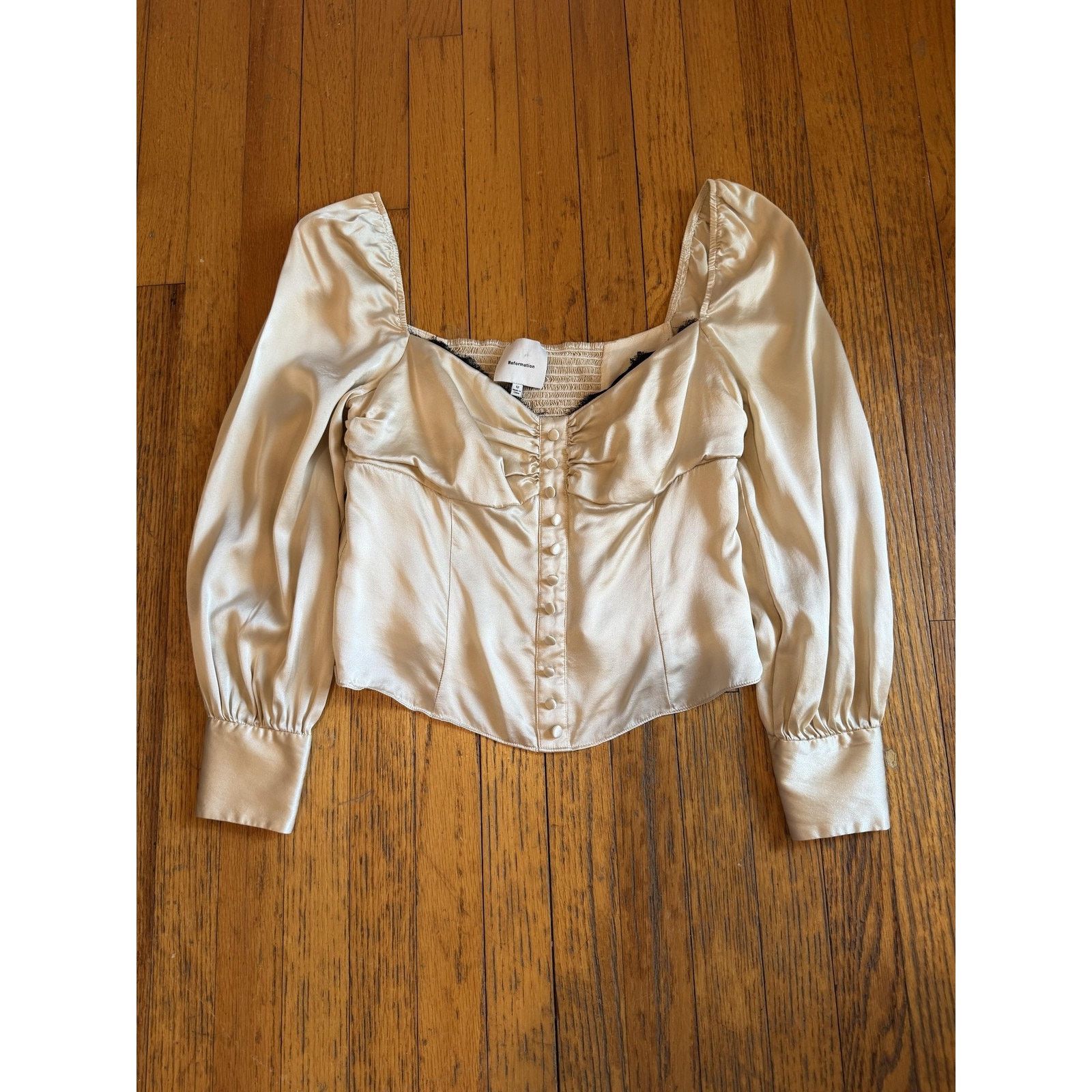 Reformation Reformation Womens Blouse sz 12 Beige Silk Puff Sleeve Size XL / US 12-14 / IT 48-50 - 1 Thumbnail