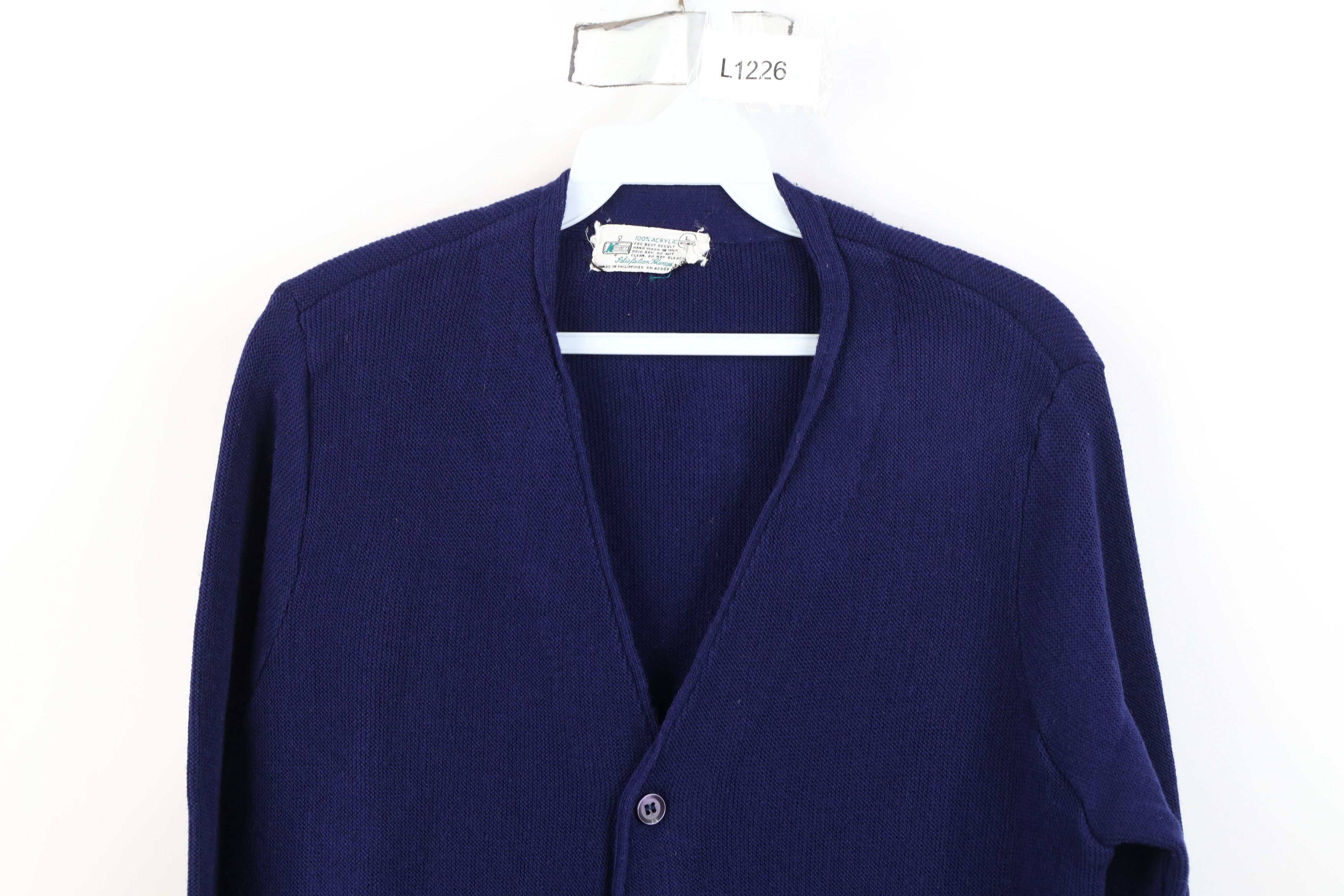Vintage Vintage 70s Streetwear Blank Knit Cardigan Sweater Blue Size L / US 10 / IT 46 - 2 Thumbnail