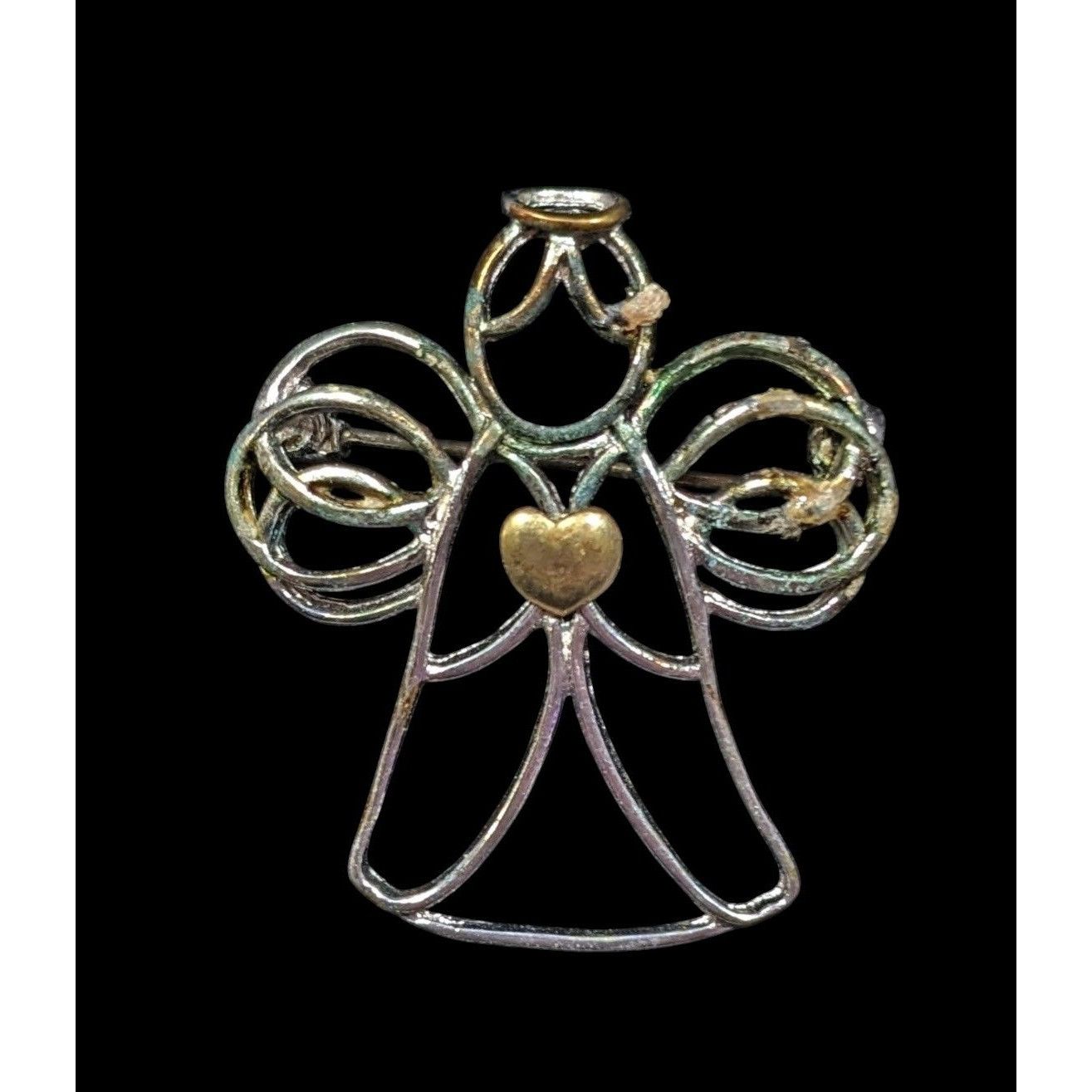 Other Vintage Angel Holding A Heart Open Metallic Wire Brooch Size ONE SIZE - 1 Thumbnail