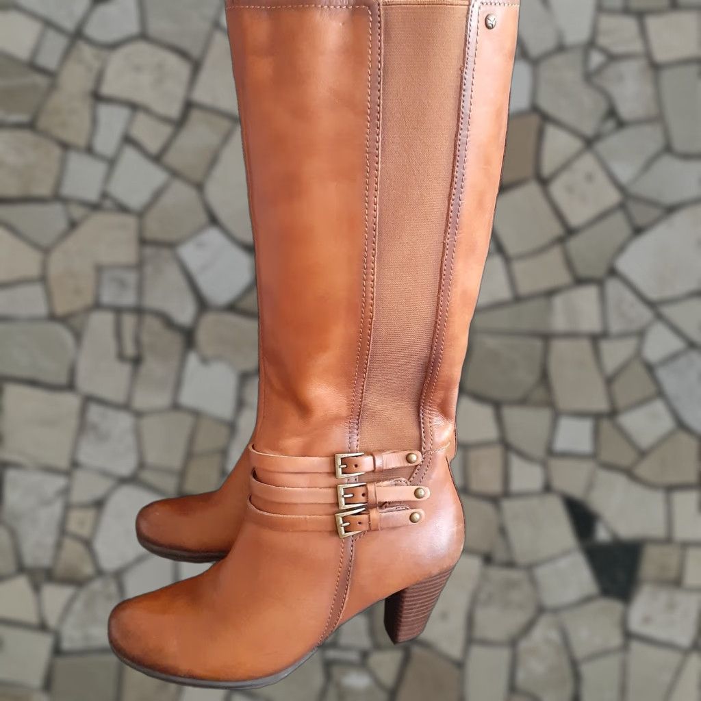 Vintage Pikolinos Boots Knee High Leather Zip Up Western Heel Cone Leather Lining Rubber EU38 US7 Brown Tan Women Vintage No Size 7 Size US 7 / IT 37 - 1 Thumbnail