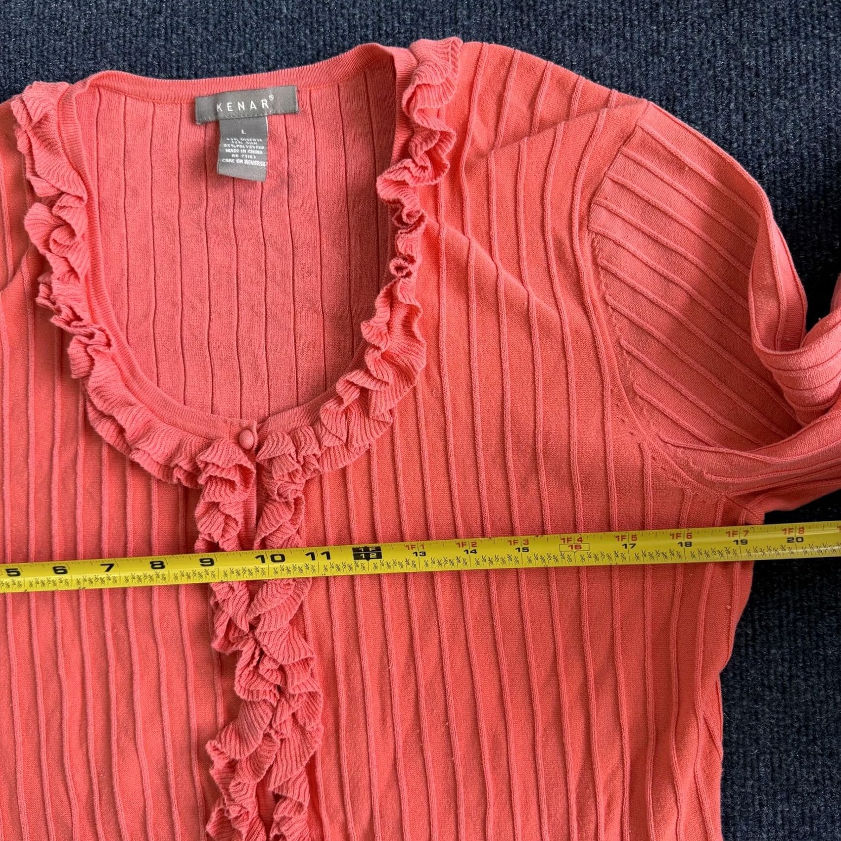 Pinko Kenar Cardigan Sweater Womens Large Pink Ruffle Trim Scoop Neck 3/4 Sleeve Knit Size L / US 10 / IT 46 - 5 Thumbnail