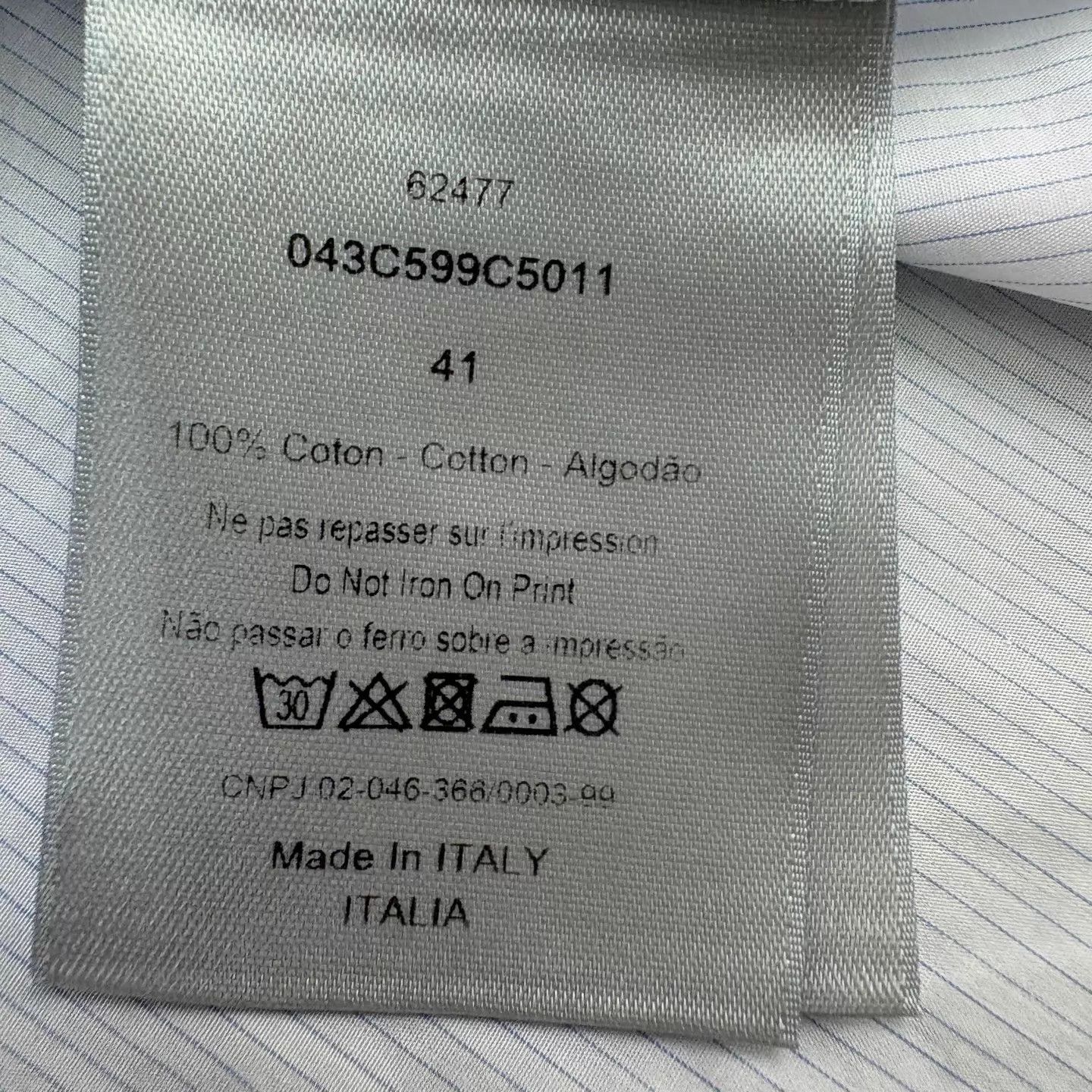 Dior Dior Pin Logo Short Sleeve Shirt 41 100% Cotton Size US L / EU 52-54 / 3 - 6 Thumbnail