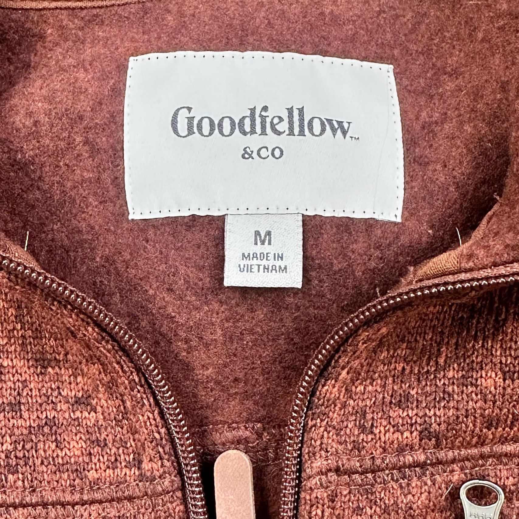 Vintage Goodfellow & Co Vest Mens M Burgundy Heather Fleece Full Zip Windbreaker Polyester Pockets Collared Unlined Solid Red 90s? (adjust) Size US M / EU 48-50 / 2 - 3 Thumbnail