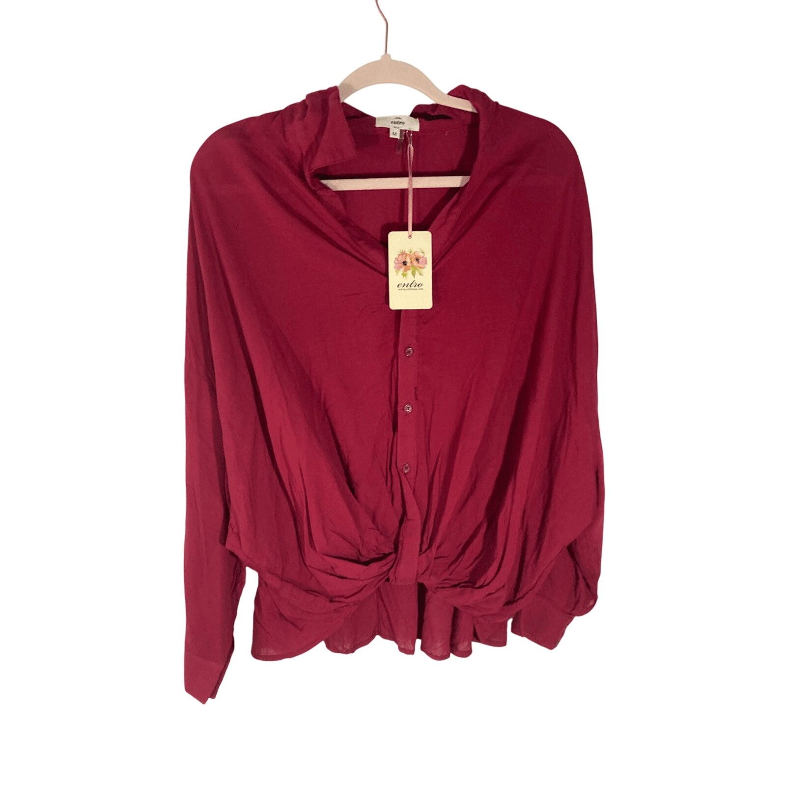 Other NWT Entro Front Tie Button Lagenlook Red Burgundy Top Size M / US 6-8 / IT 42-44 - 3 Thumbnail