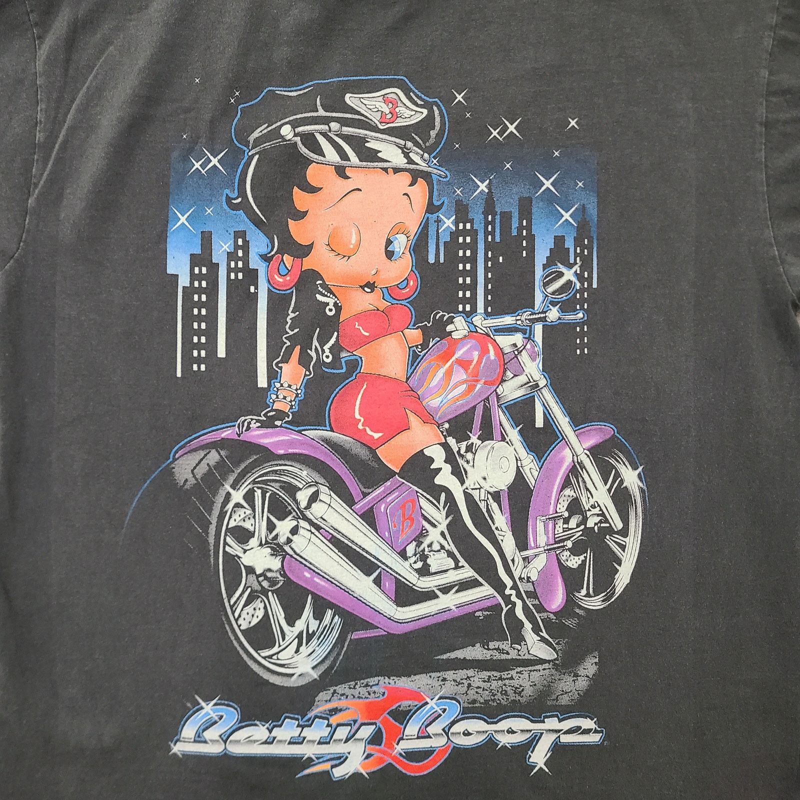 Other Betty Boop Biker Mens XL AOP Shirt Black Faded Single Stitch Size US XL / EU 56 / 4 - 1 Thumbnail