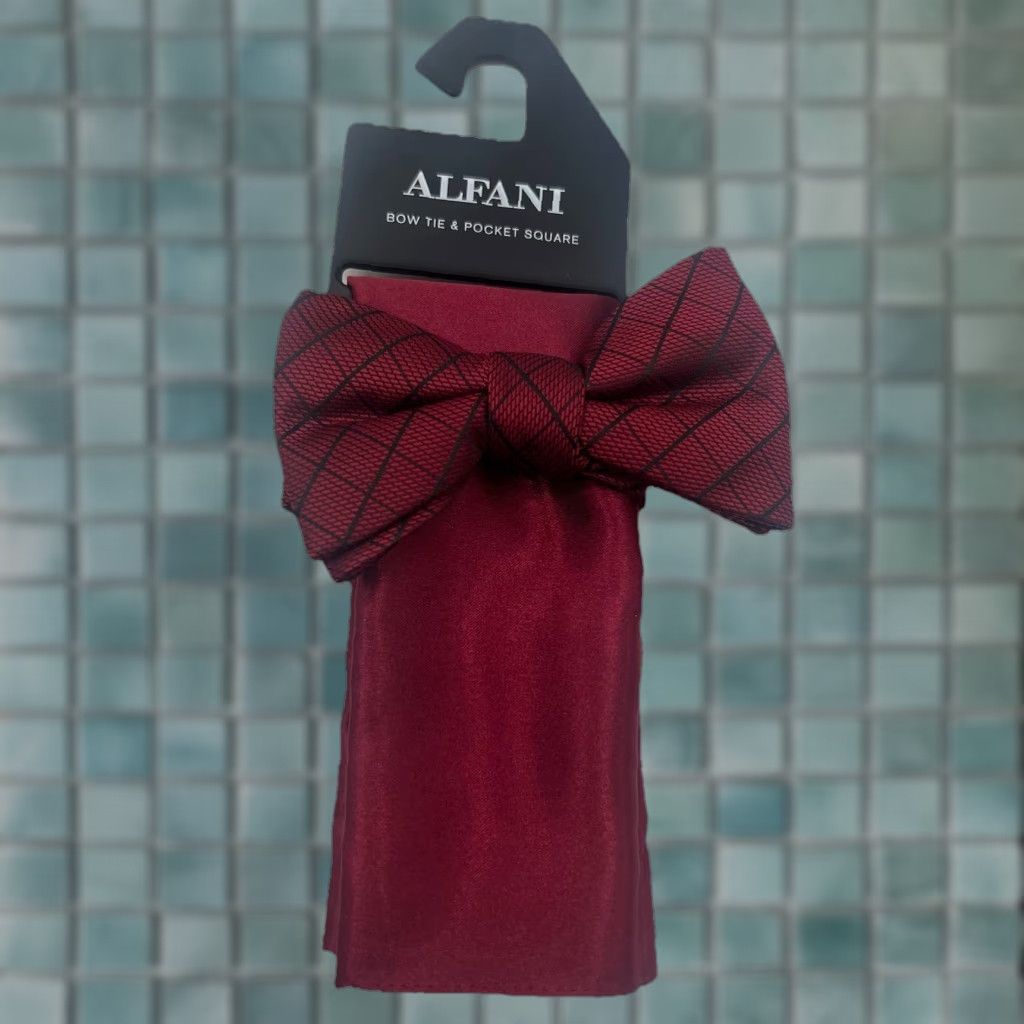 Alfani Alfani Men's Bow Tie & Solid Pocket Square Set Burgundy NWT One Size Red Accessories Set Mens Size ONE SIZE - 1 Thumbnail