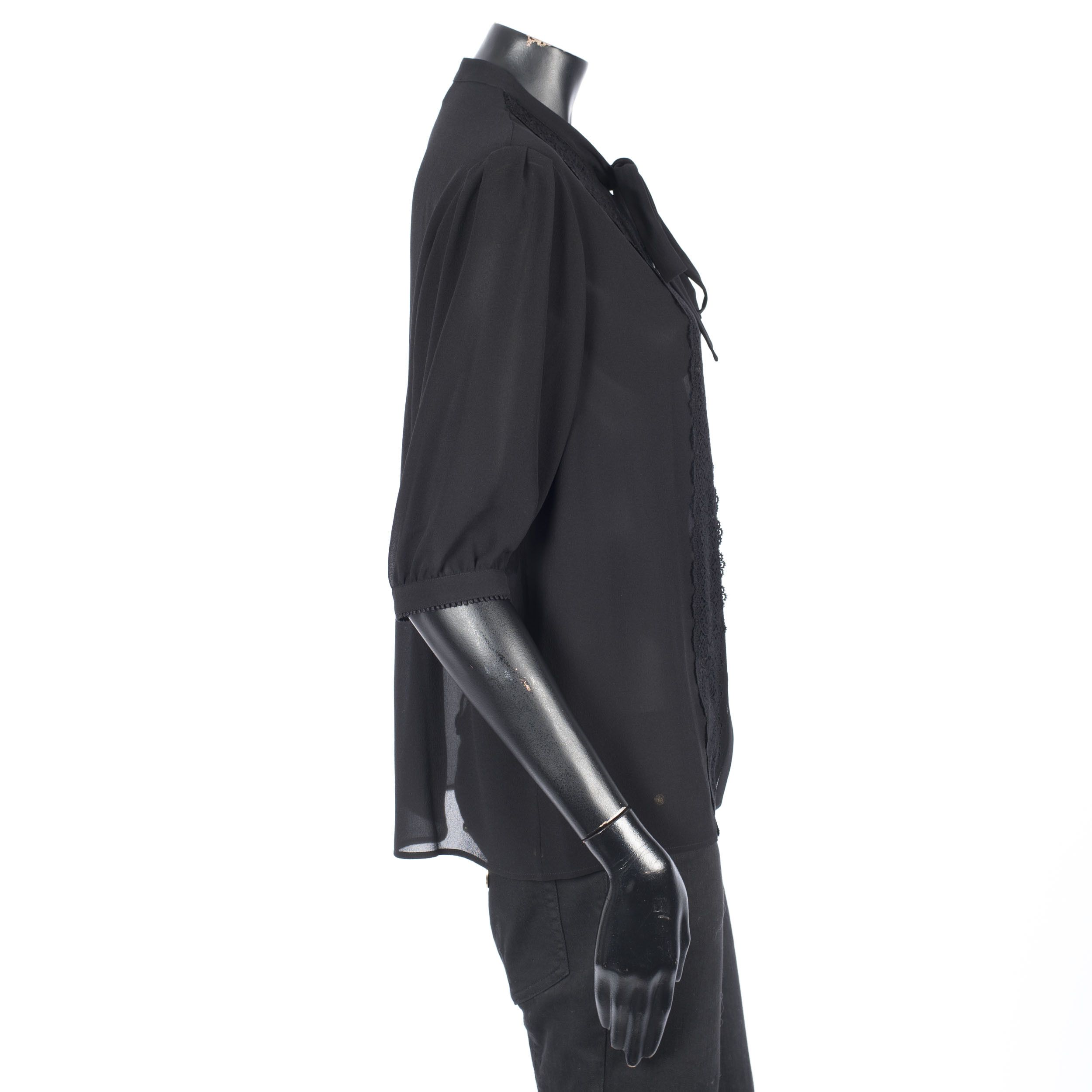 Celine Black Frilled Blouse In Silk Crêpe Size L / US 10 / IT 46 - 7 Thumbnail