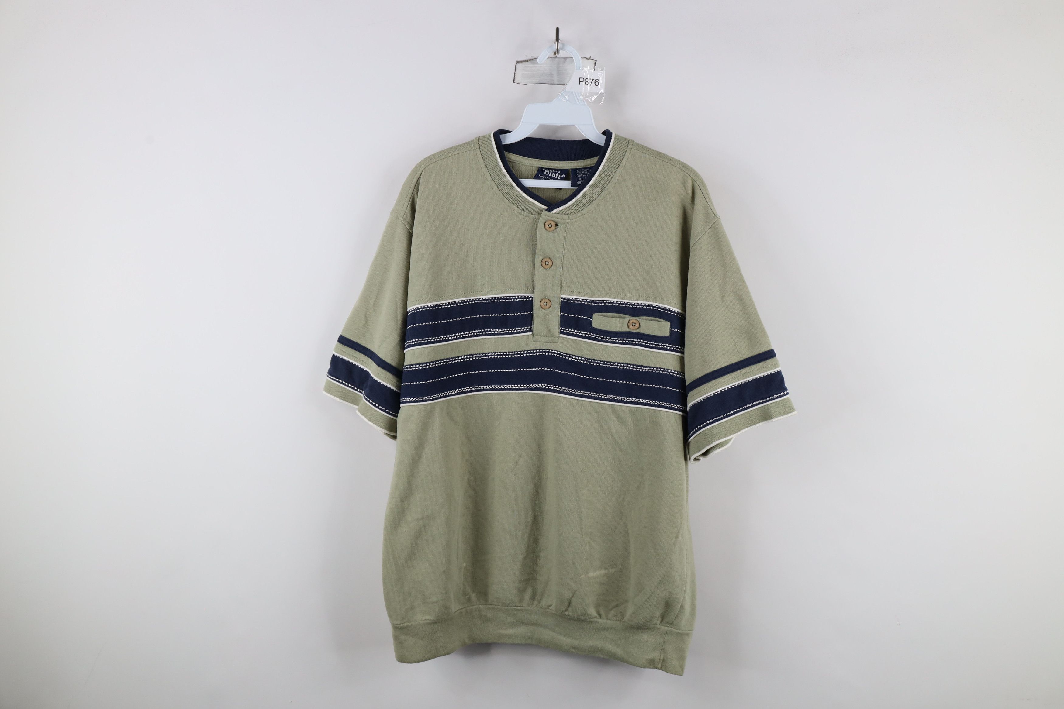 Vintage Vintage 90s Streetwear Striped Pullover Henley T-Shirt Green Size US XL / EU 56 / 4 - 1 Thumbnail