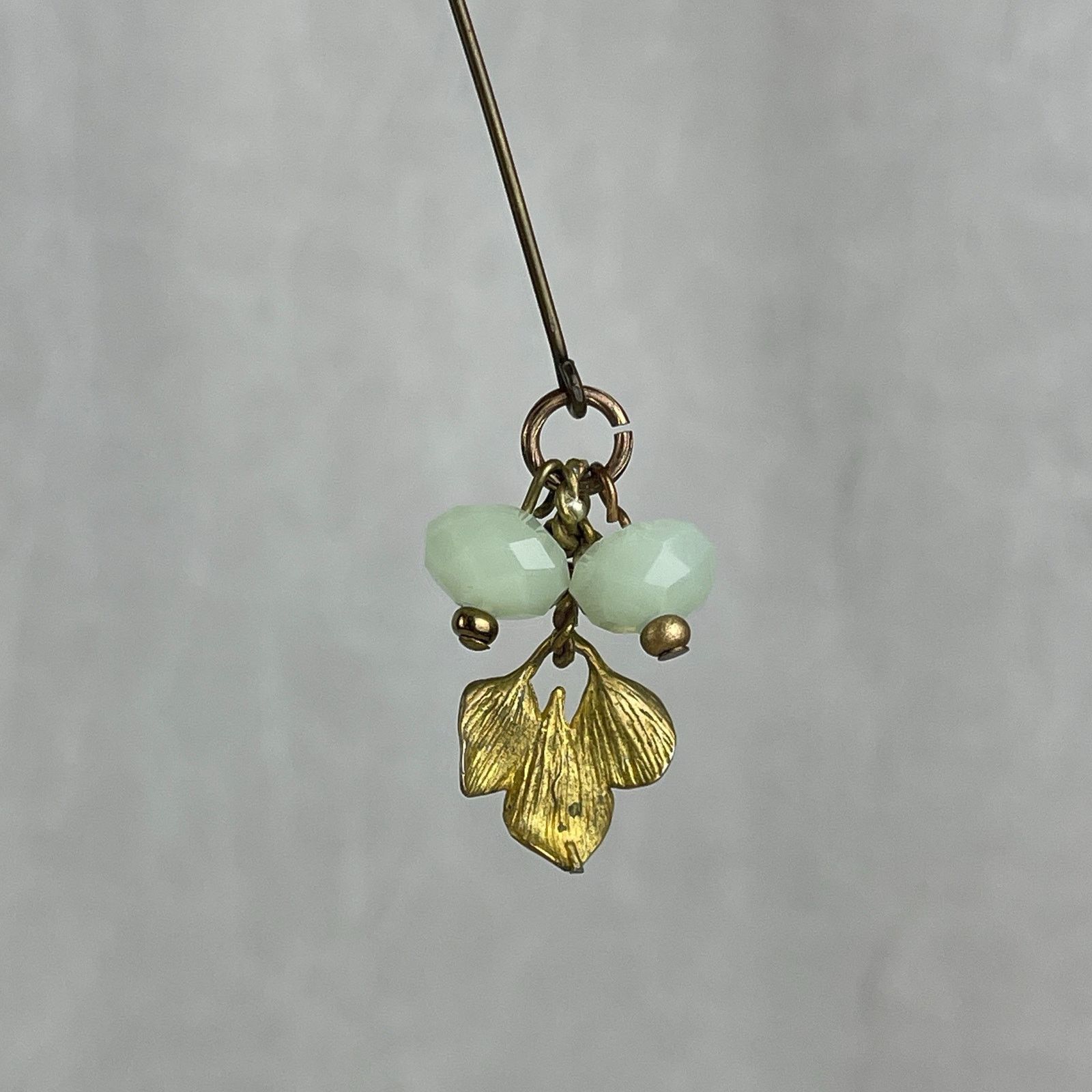 Other Brass Gold Tone Stick Pin Leaves Charm Mint Green Beads Size ONE SIZE - 10 Thumbnail