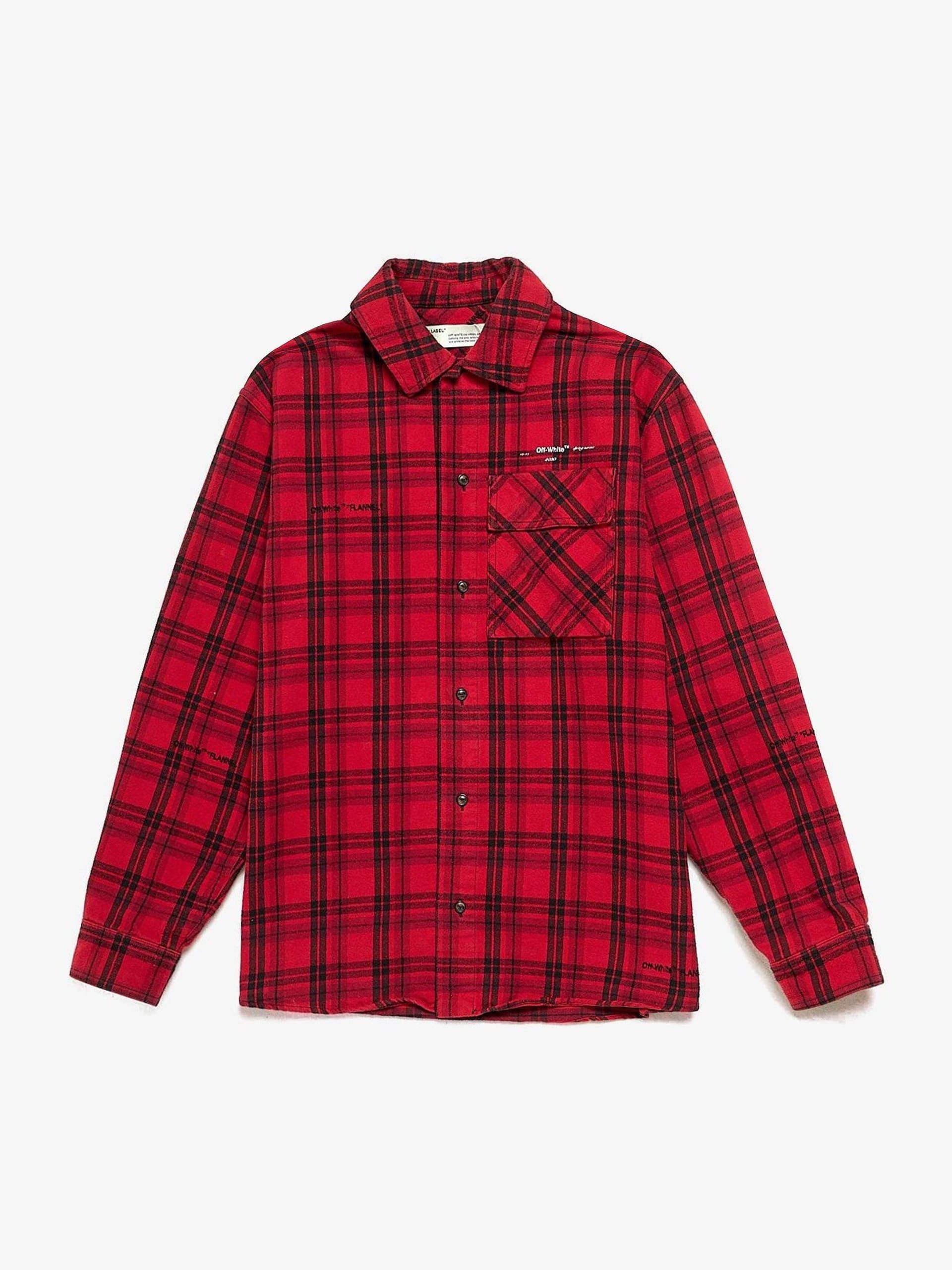 image of Off White Red Checkered Logo Cotton Shirt, Men's (Size Medium)