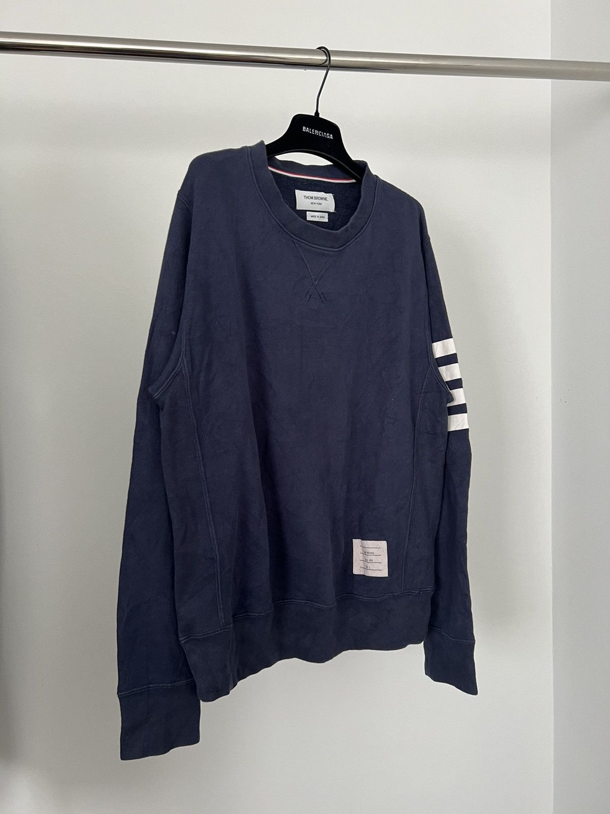 image of Thom Browne 4 Bar Engineered Sweater in Navy, Men's (Size Medium)