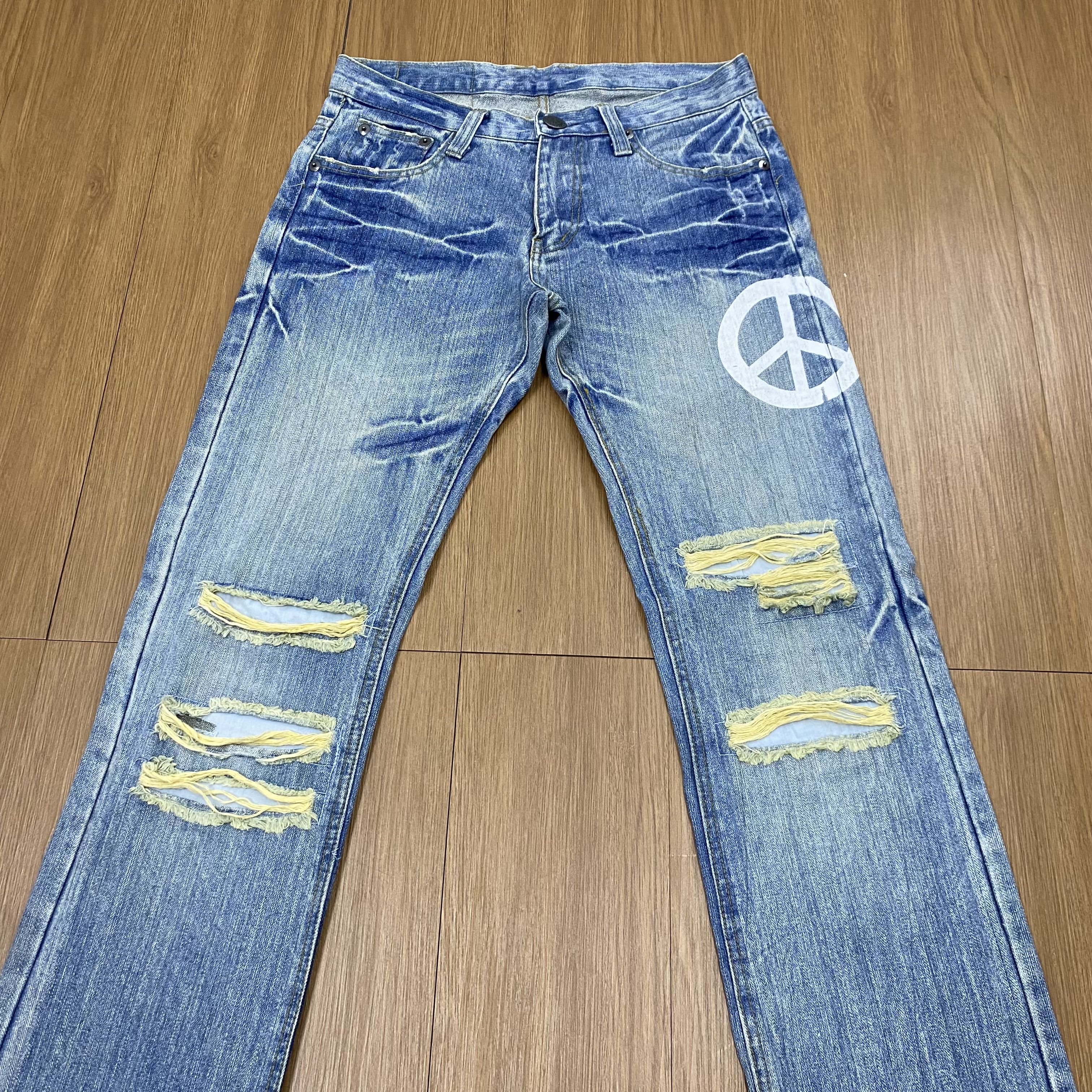 Japanese Brand × Vintage Vintage PEACE Jeans Painted Denim Distress CD151 Size US 31 - 3 Thumbnail