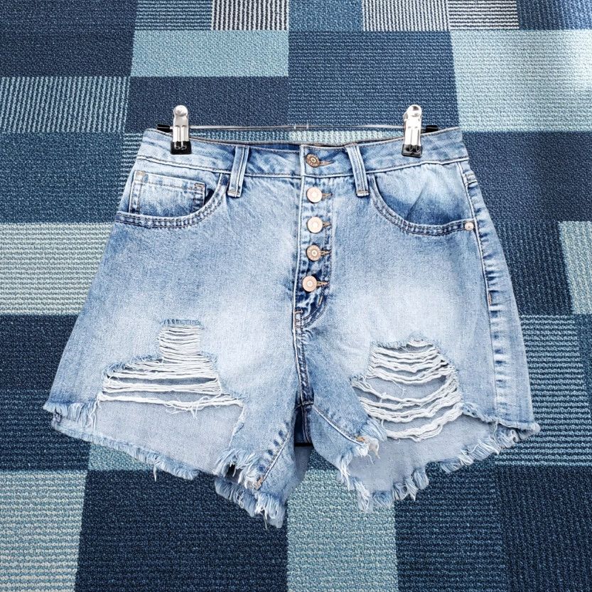 Vintage Sincerely Jules Shorts Womens 3/26 Denim Button Fly Hot Pants, Blue, Junior, 26in Waist, 3, Regular Fit Size 26" / US 2 / IT 38 - 1 Thumbnail