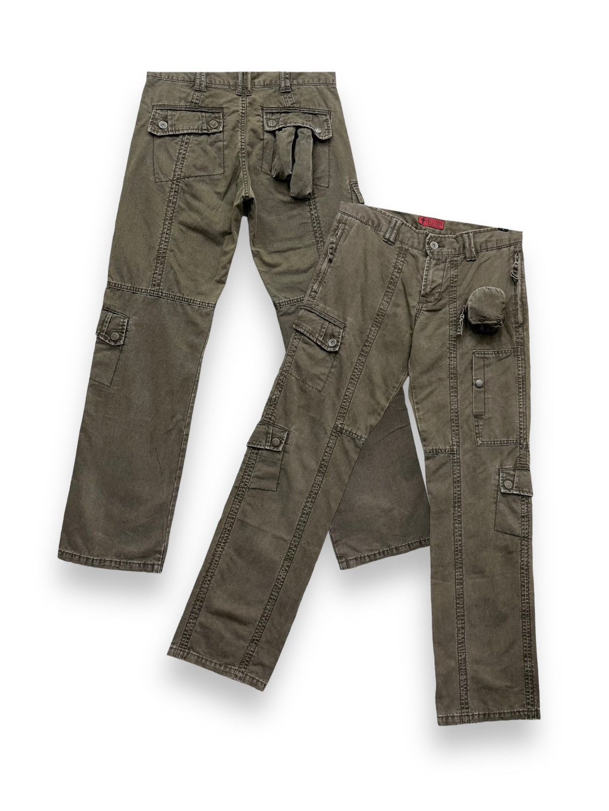 image of Rarecelulloid Designer Multipocket Tactical Cargo Pants in Dark Olive, Men's (Size 29)