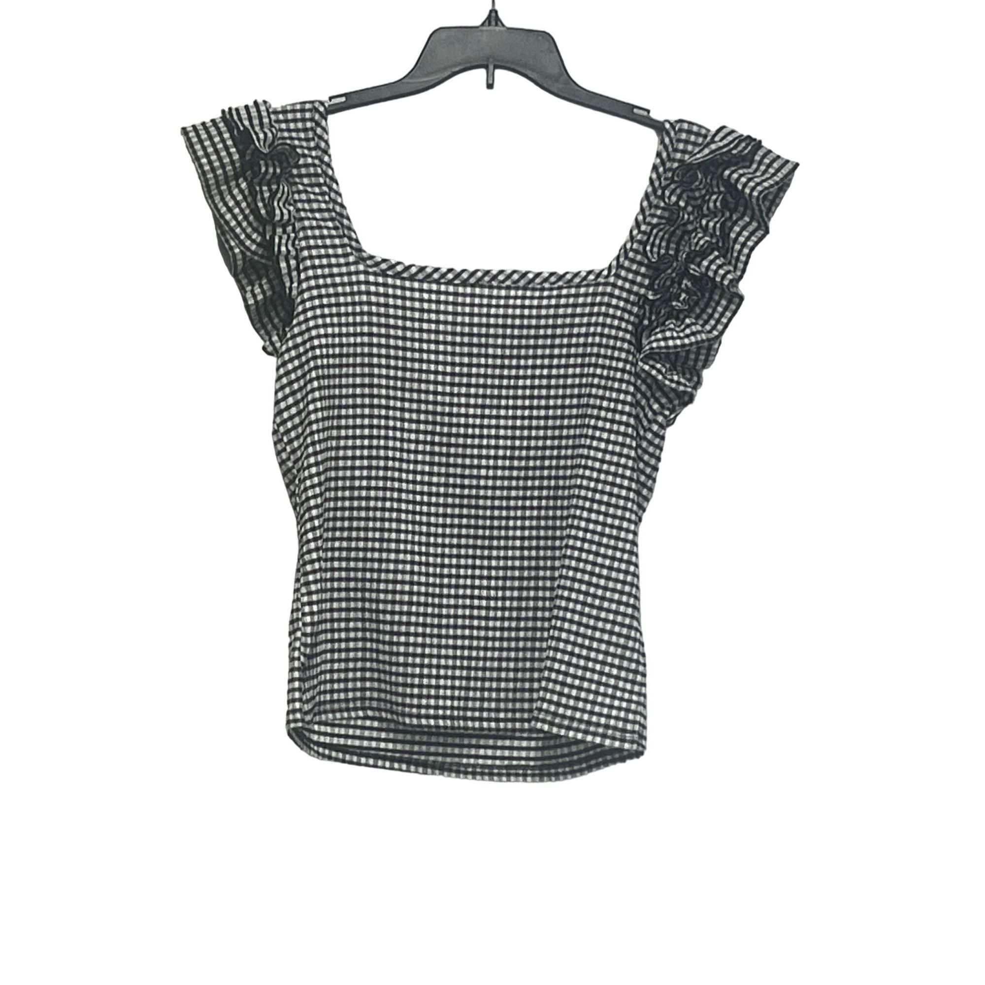 Other Circus NY Anisa Ruffle Shoulder Square Neck Top Black White Size L / US 10 / IT 46 - 12 Thumbnail