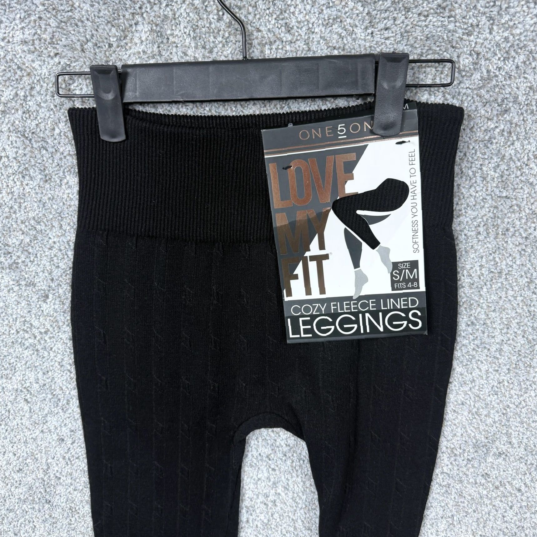 Vintage One5One Leggings Womens S/M Black Cozy Fleece Lined Winter Stretch NWT Size 28" / US 6 / IT 42 - 6 Thumbnail