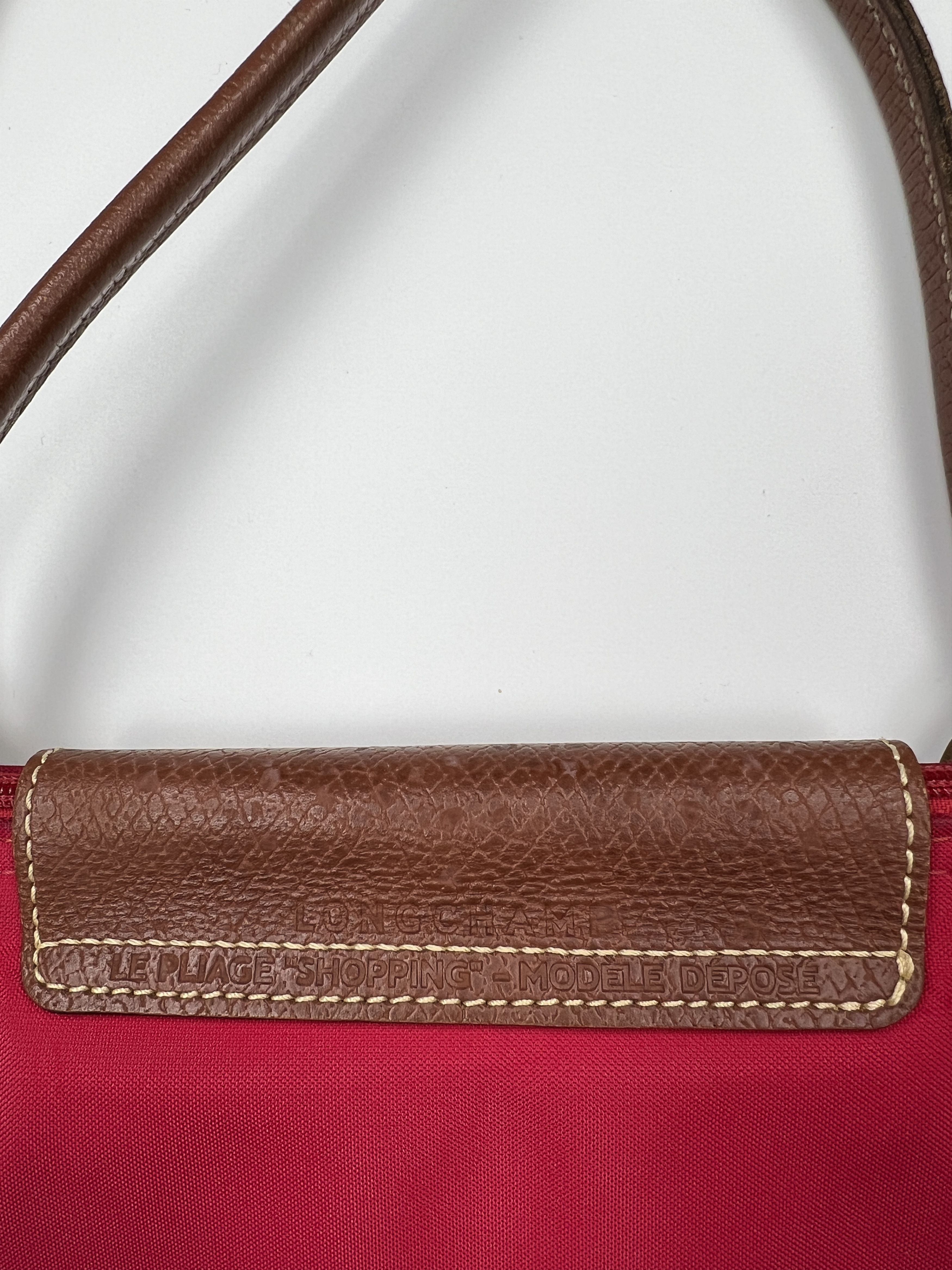 Longchamp × Vintage Vintage Longchamp Le Pliage Shopping Red Nylon Shoulder Bag Size ONE SIZE - 9 Thumbnail