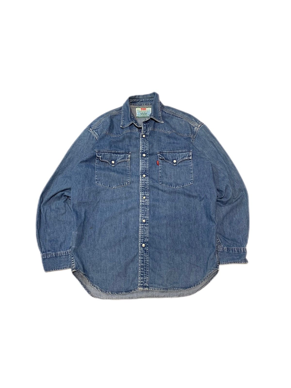 Levi's Vintage Clothing × Vintage 1992 Levi Blue faded Pearl button long Sleeve denim Shirt Size US M / EU 48-50 / 2 - 1 Thumbnail